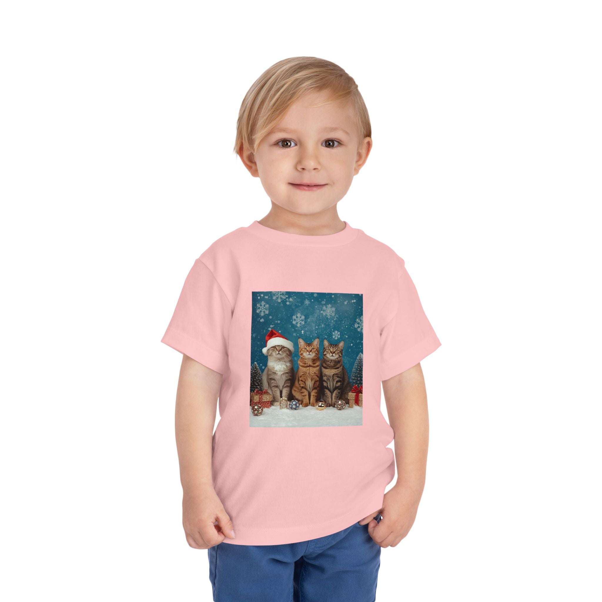 Cute Cat Festive Christmas Toddler Short Sleeve Tee