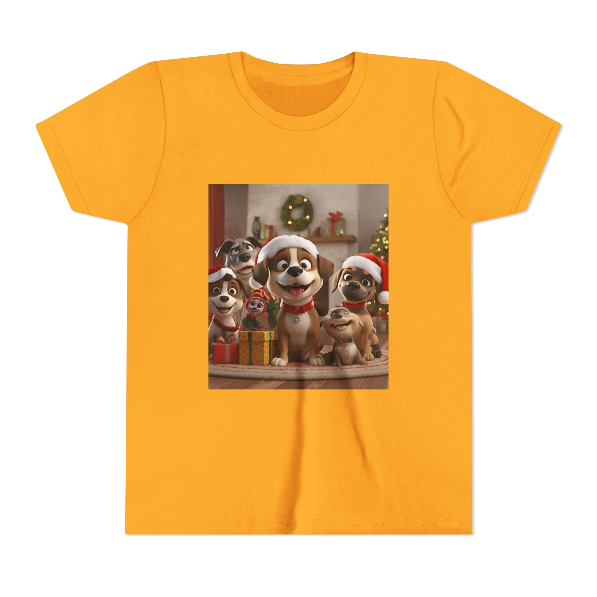 Cute Festive Christmas Dog Youth Short Sleeve Tee
