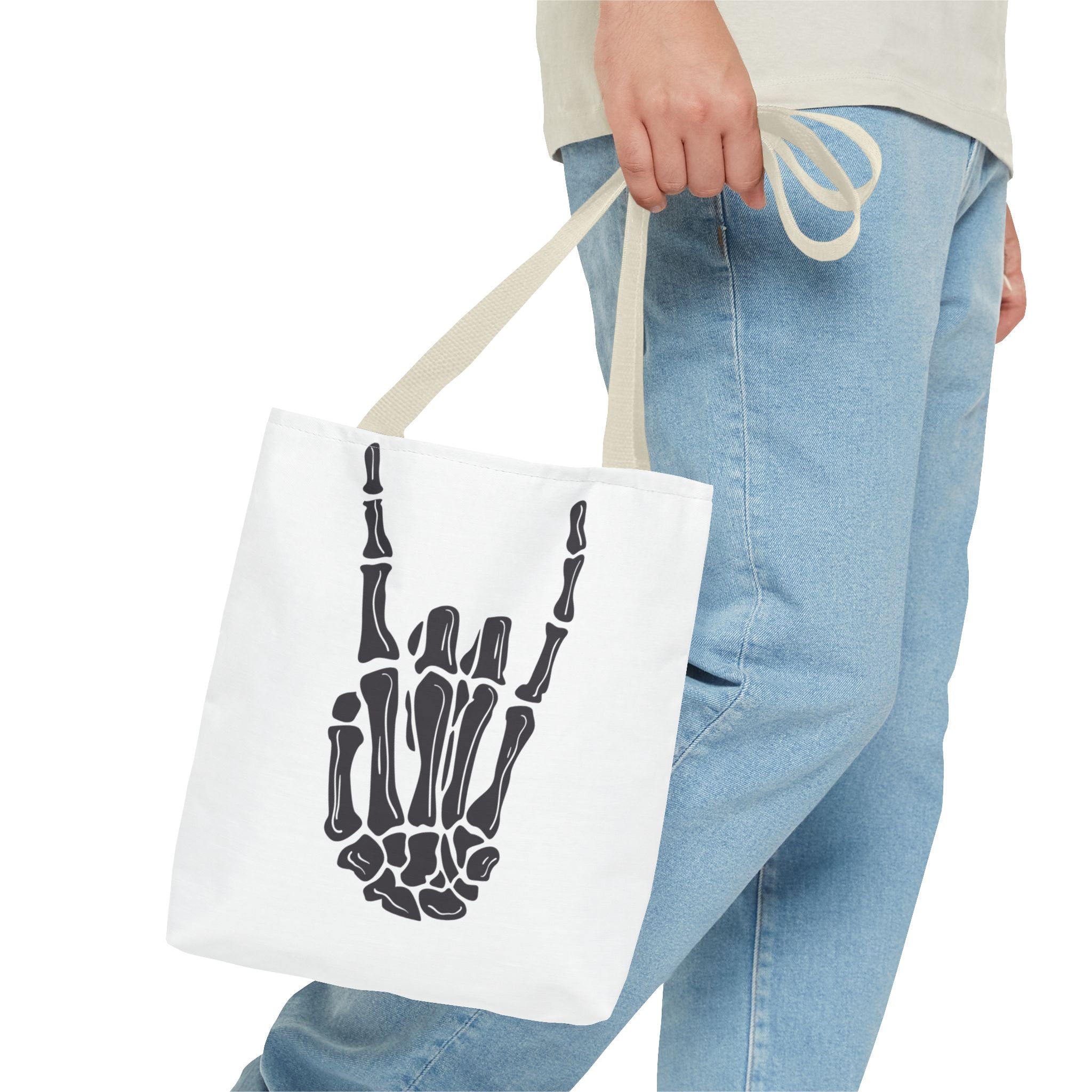 Rock On Skeleton Tote Bag, Goth Tote, Halloween Accessory, Cute Gift for Teens, Festival Bag, Band Merchandise