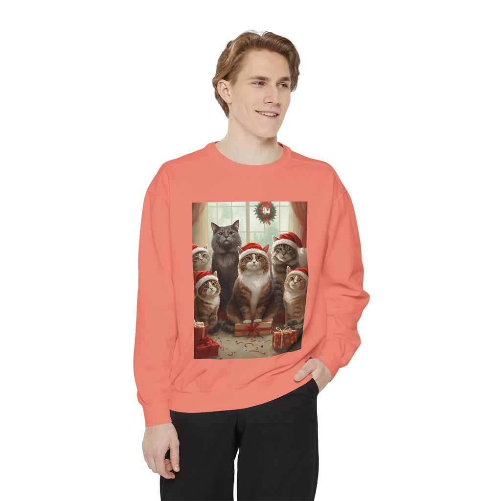 Cute Christmas Cat Festive Sweatshirt - Cozy Cat Christmas Pullover, Holiday Gift, Cat Lover Apparel, Unisex Sweatshirt, Cute Animal Sweater