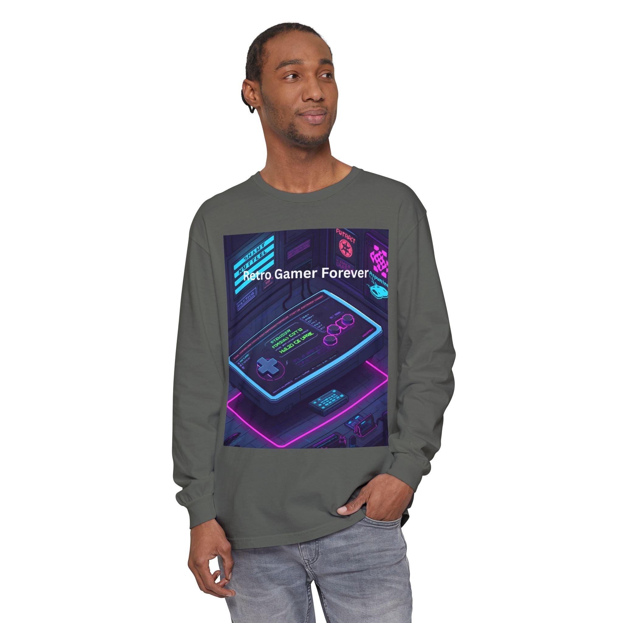 Retro Game Controller Unisex Garment-dyed Long Sleeve T-Shirt