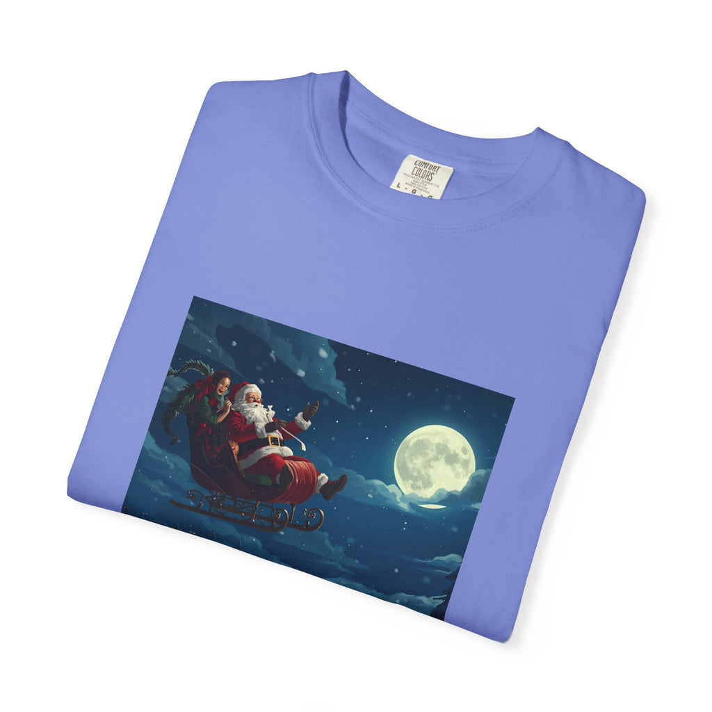 Christmas Santa Sleigh Unisex Garment-Dyed T-shirt