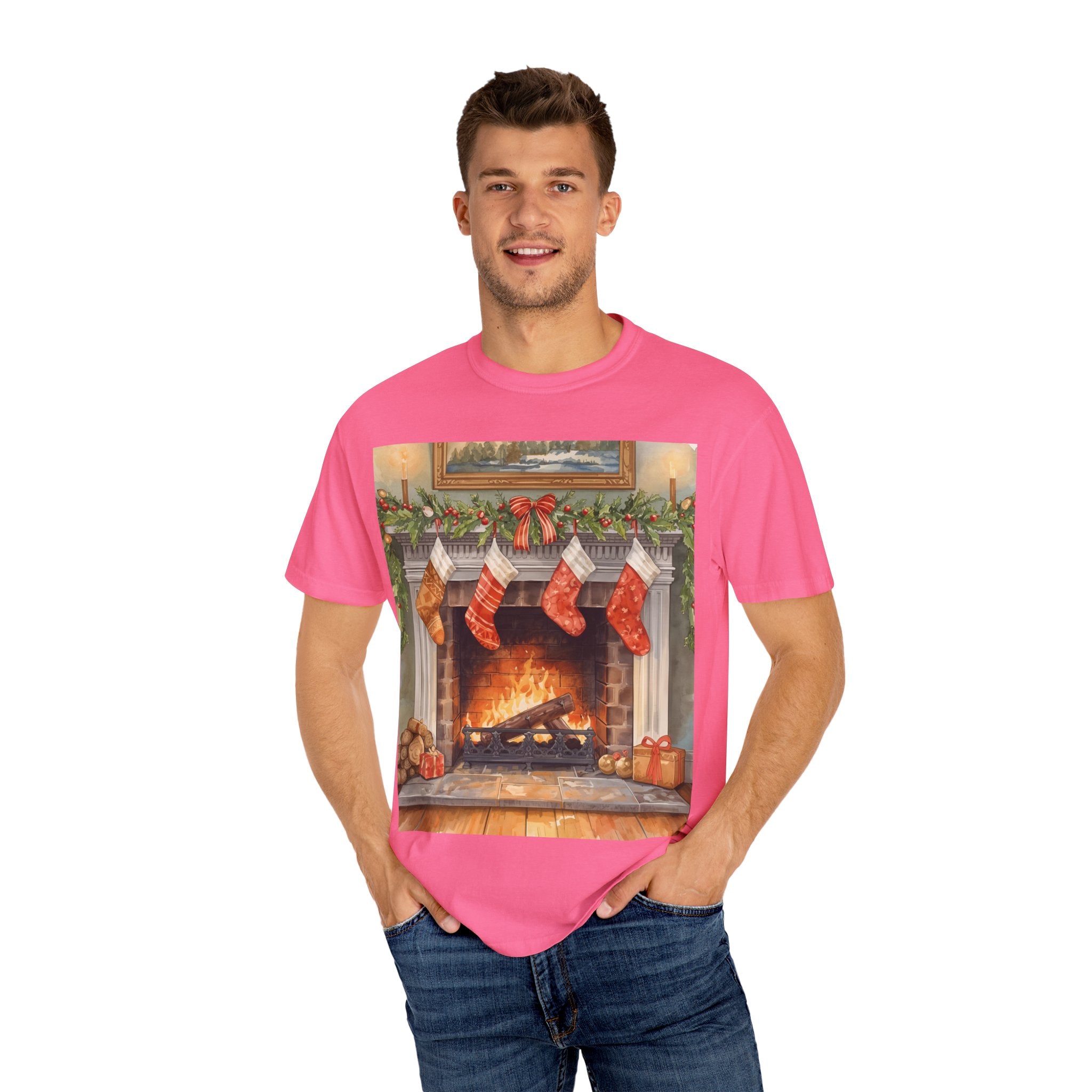 Cozy Christmas Fireplace T-Shirt | Unisex Holiday Tee | Gift for Him/Her | Festive Layering Top | Merry Christmas Apparel