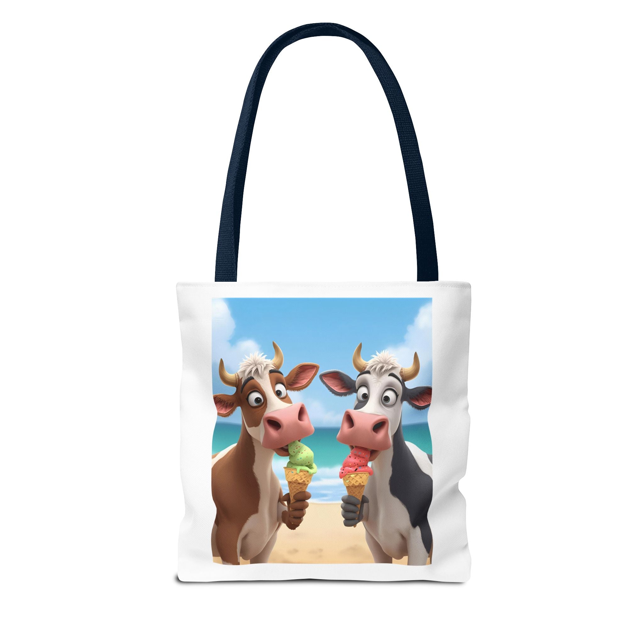 Fun Cartoon Cow Tote Bag for Ice Cream Lovers, Cute Beach Bag, Animal Lover Gift, Summer Accessory, AOP Design