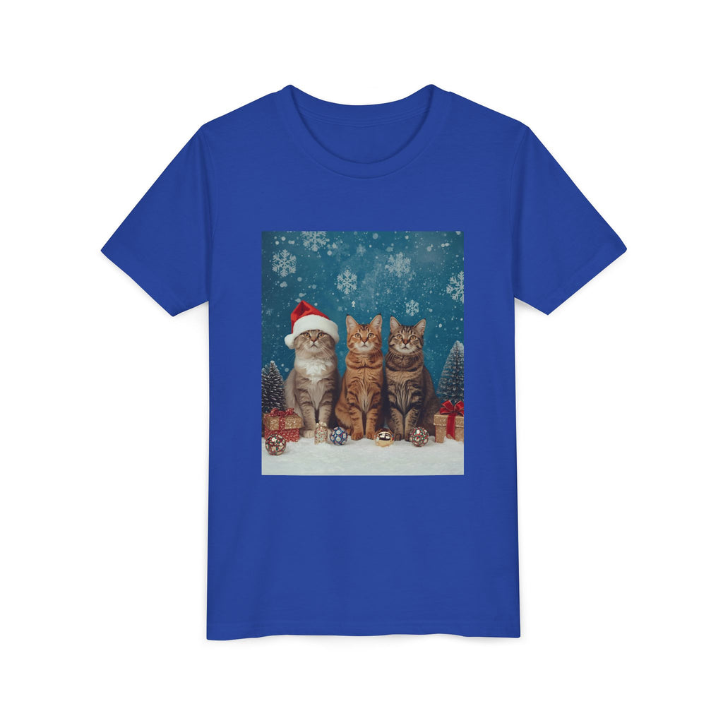Cute Cat Festive Christmas Youth Short Sleeve Tee