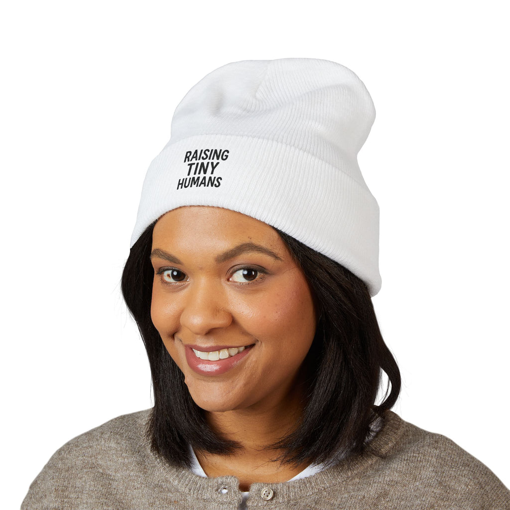 Mama Mode Embroidered 'Raising Tiny Humans' Cuffed Beanie — Cozy New Parent Gift