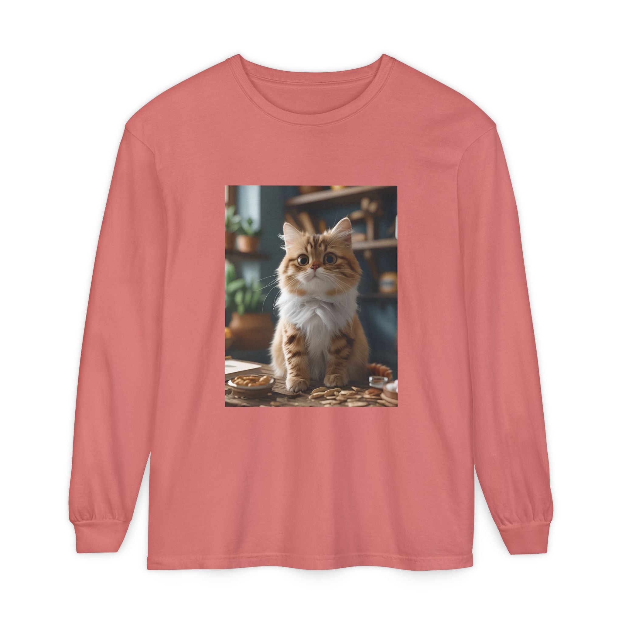 Cute Cat Unisex Garment-dyed Long Sleeve T-Shirt