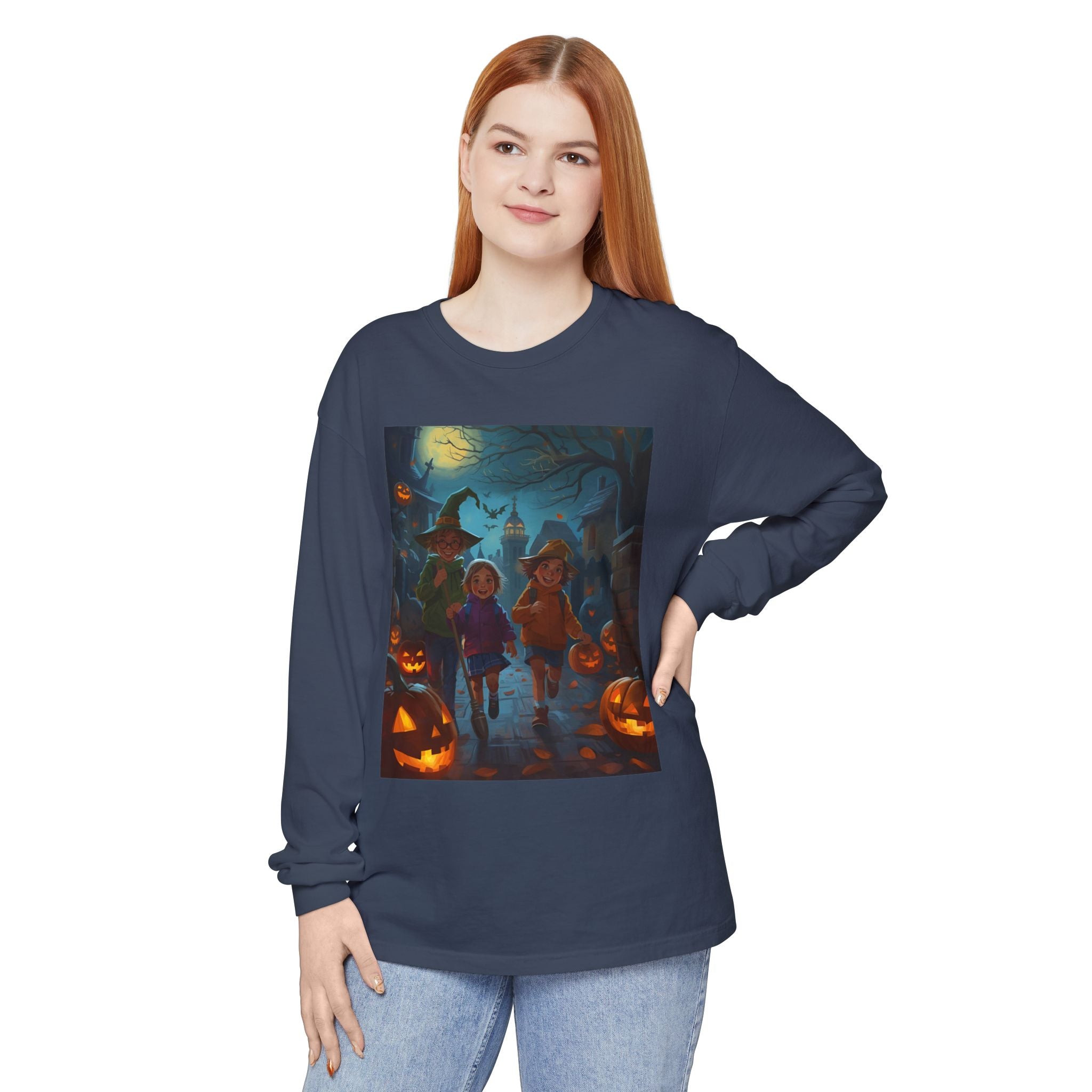 Halloween Themed Unisex Long Sleeve T-Shirt, Spooky Autumn Apparel, Trick-or-Treat Shirt, Fall Fashion, Casual Halloween Outfits