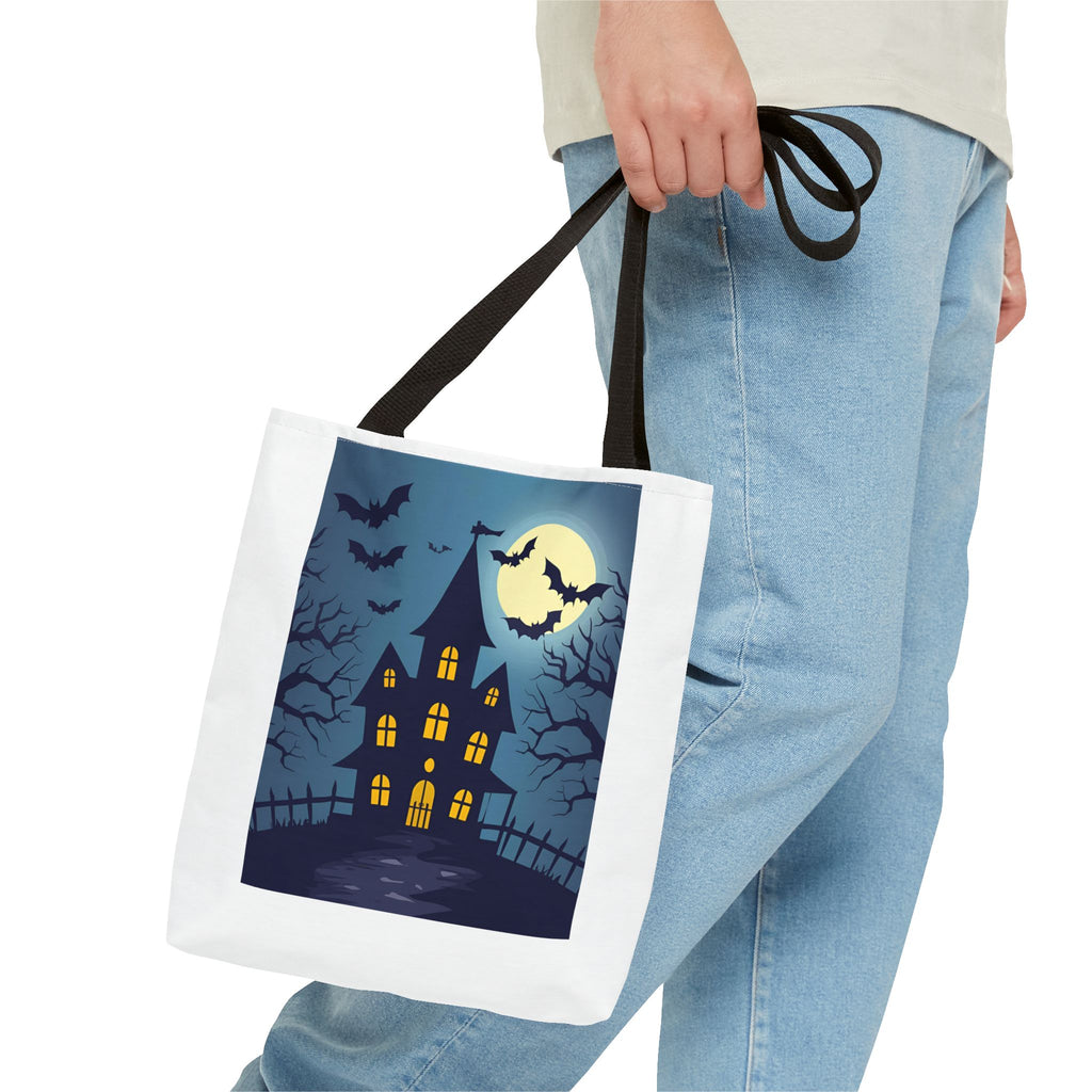 Halloween Haunted House Tote Bag, Spooky Shopping Bag, Party Favor, Trick or Treat, Autumn Accessory, Gift for Ghost Lovers, Haunted House Design