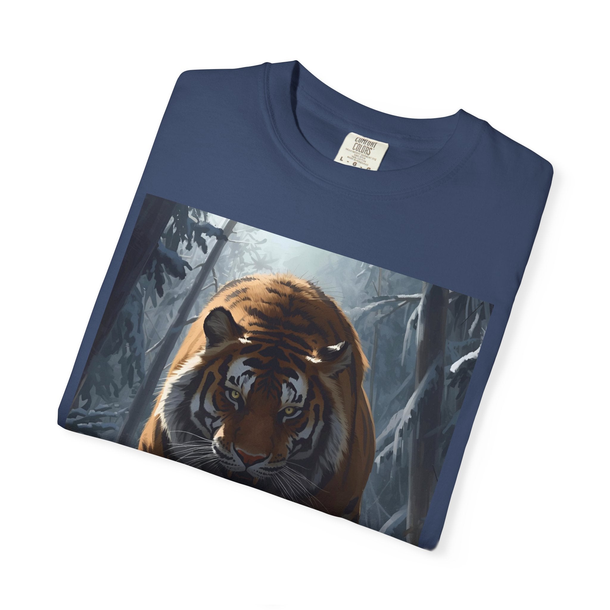 Fierce Tiger Roar Snow Graphic Tee, Eco-Friendly T-Shirt for Animal Lovers, Adventure Apparel, Gift for Wildlife Enthusiasts, Casual Wear