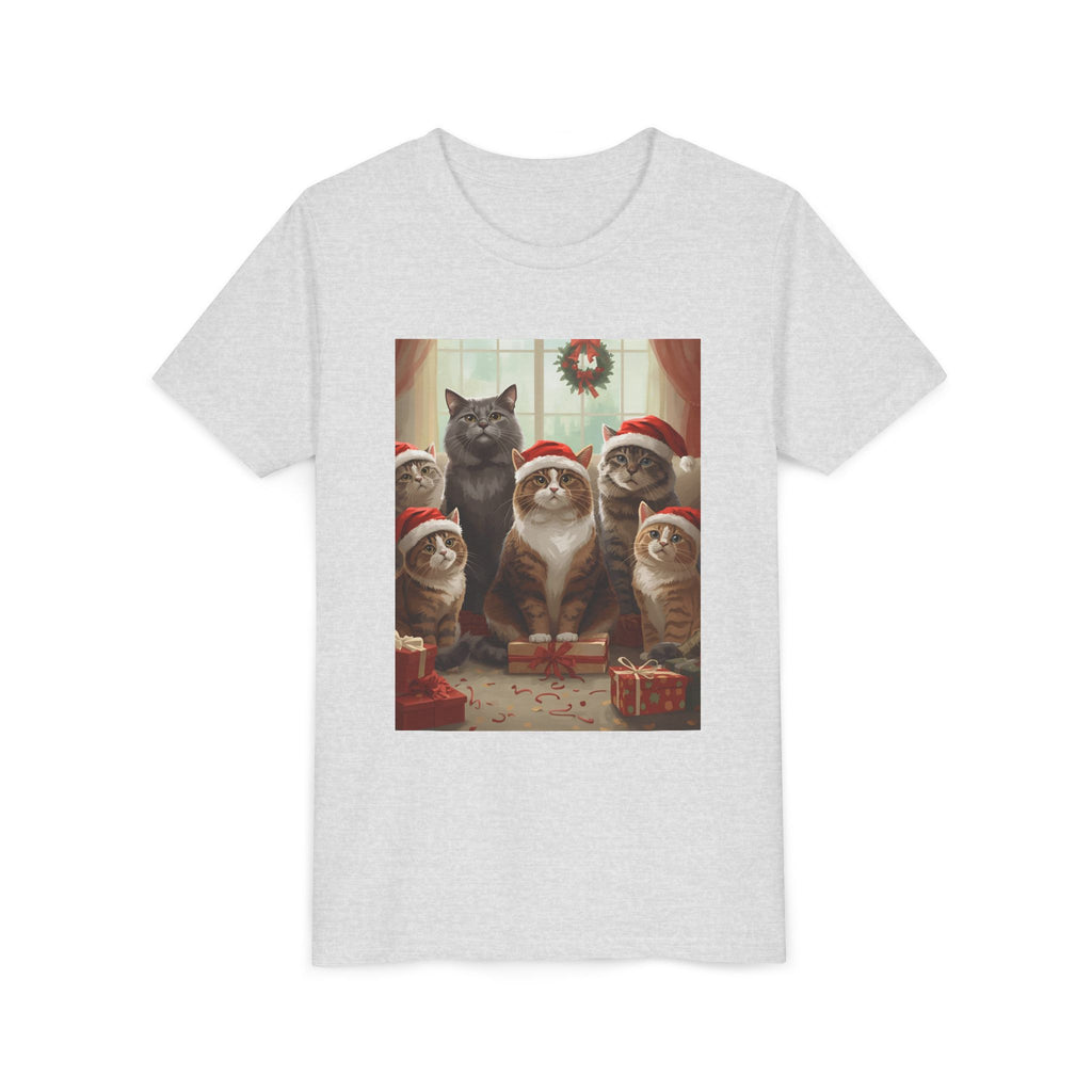 Cute Festive Christmas Cat Youth Short Sleeve Tee