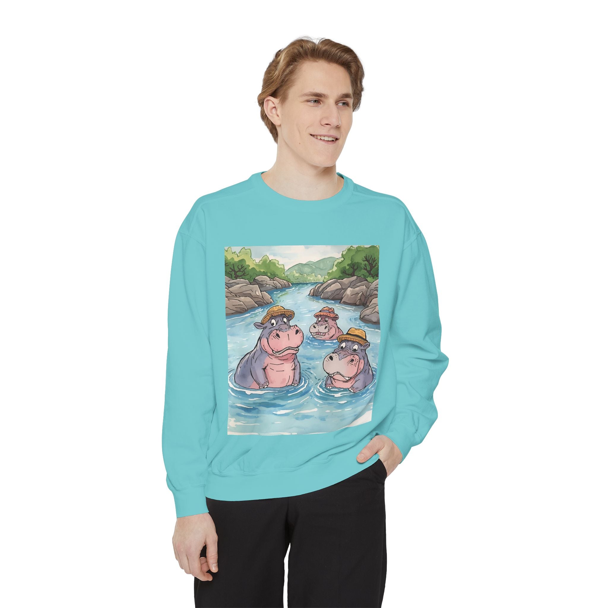Hippo Cute Unisex Garment-Dyed Sweatshirt