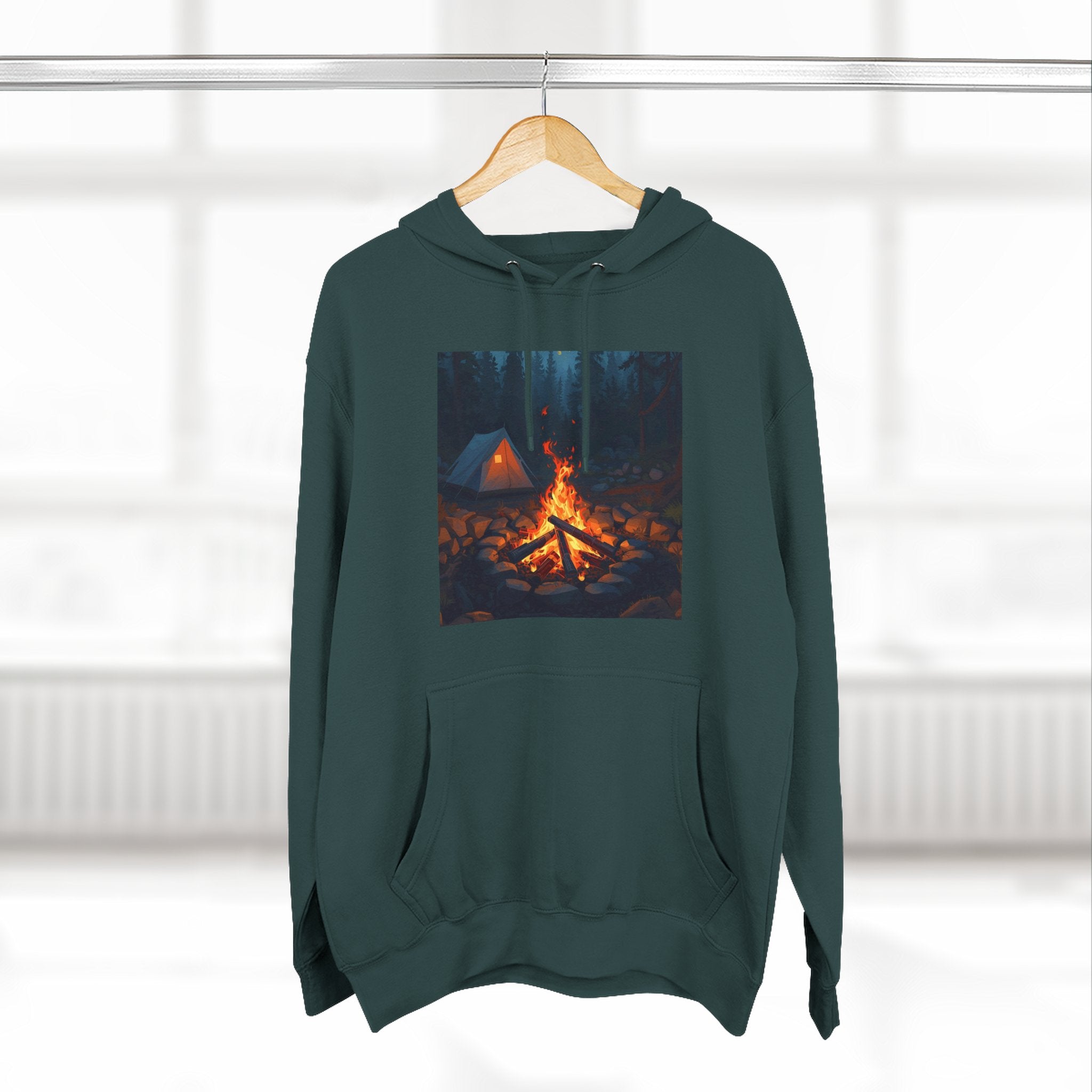 Cozy Campfire Fleece Hoodie, Outdoor Adventure Sweatshirt, Camping Gift, Warm Hoodie, Nature Lover Apparel