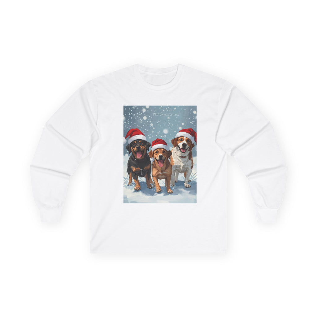 Christmas Dog Graphic Long Sleeve Tee, Holiday Shirt, Pet Lover Gift, Casual Winter Wear, Festive Apparel for Dog Lovers