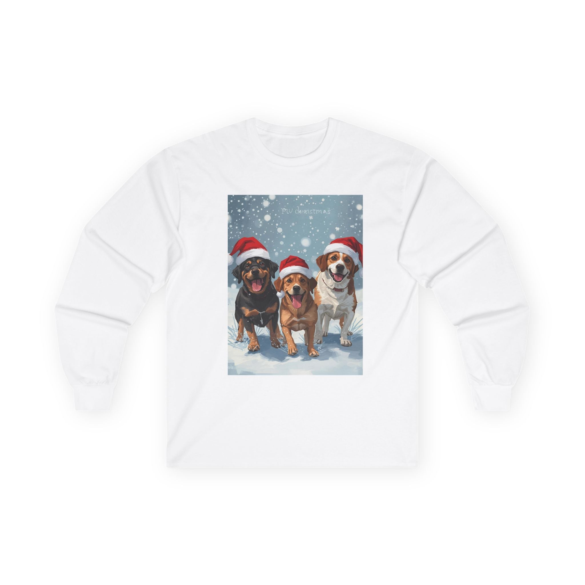 Christmas Dog Graphic Long Sleeve Tee, Holiday Shirt, Pet Lover Gift, Casual Winter Wear, Festive Apparel for Dog Lovers