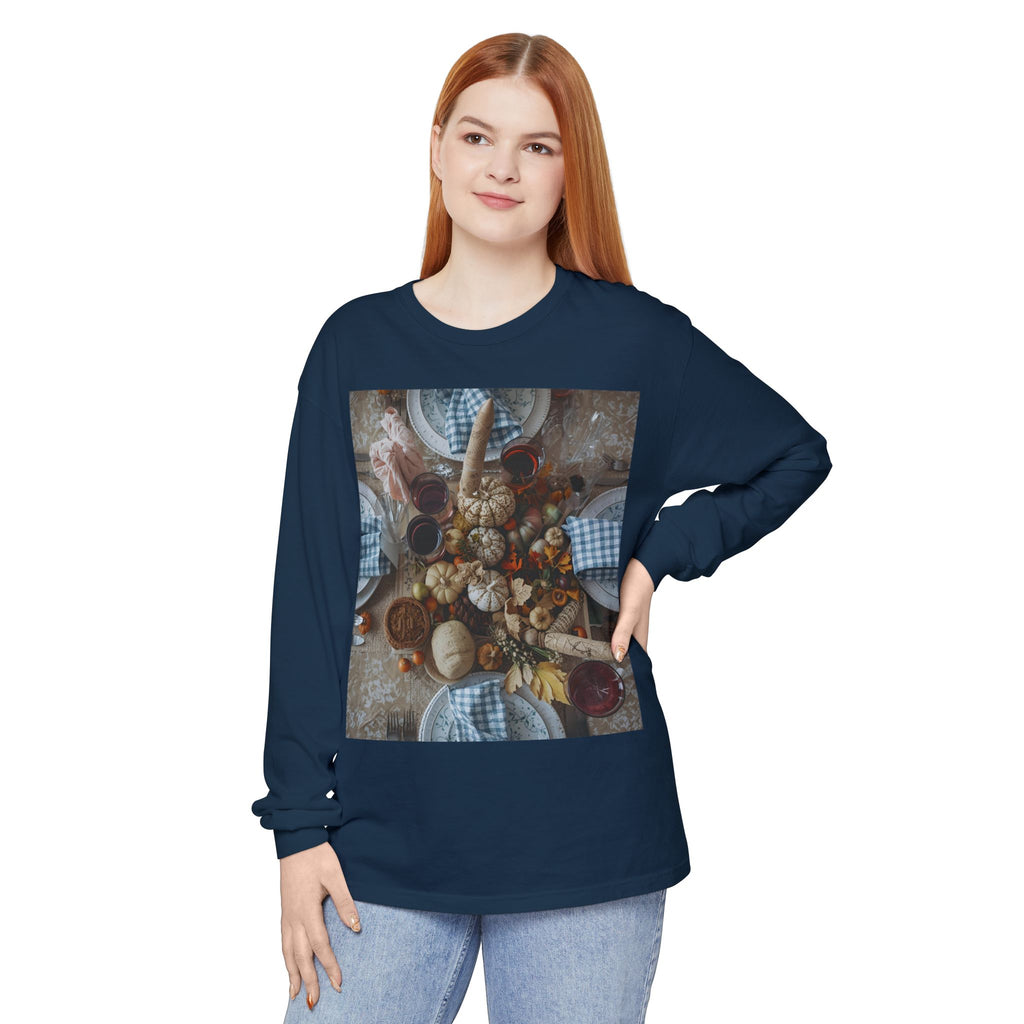 Rustic Gatherings Festive Long Sleeve T-Shirt for Gatherings, Casual Wear, Thanksgiving Shirt, Cozy Gift, Holiday Celebration Tee
