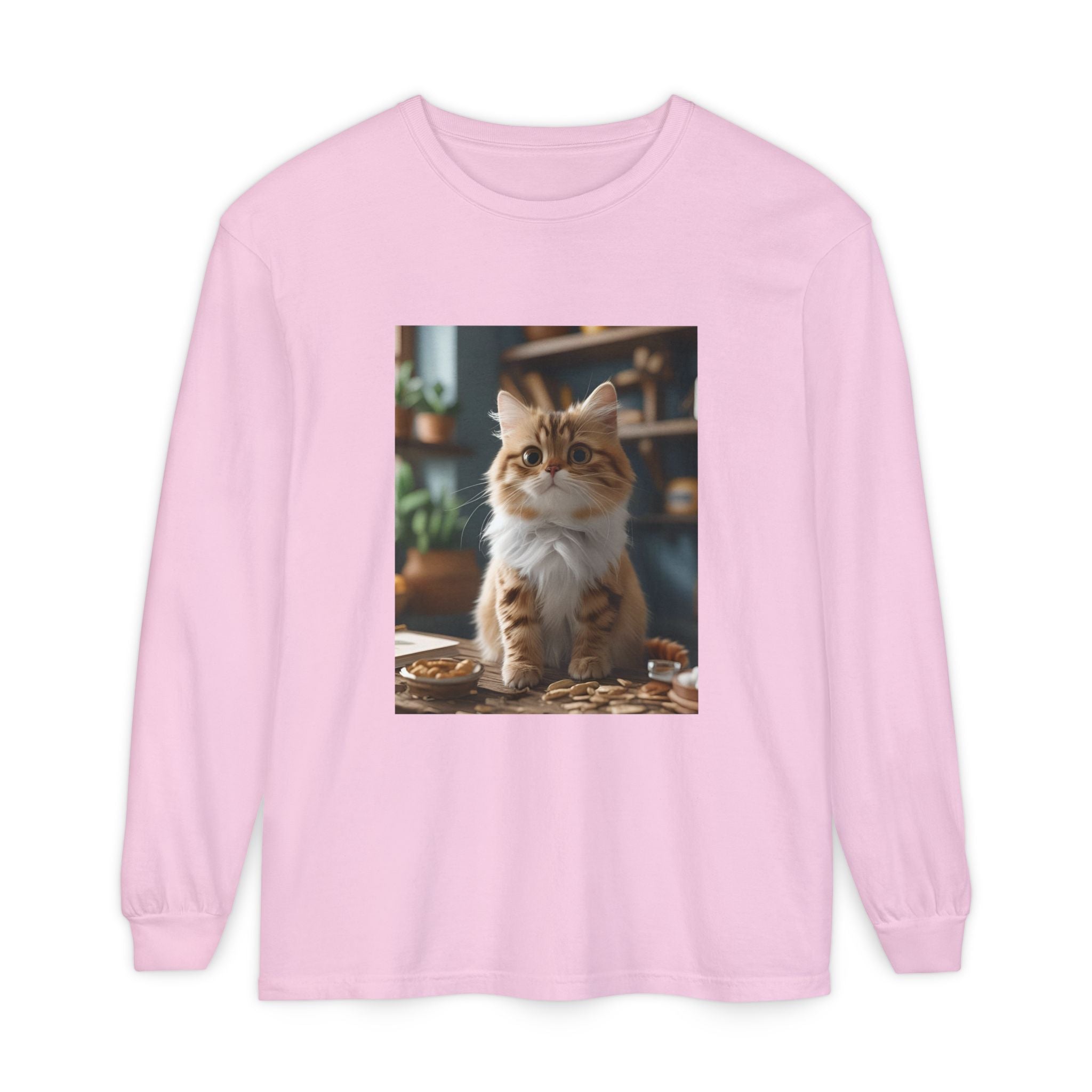 Cute Cat Unisex Garment-dyed Long Sleeve T-Shirt