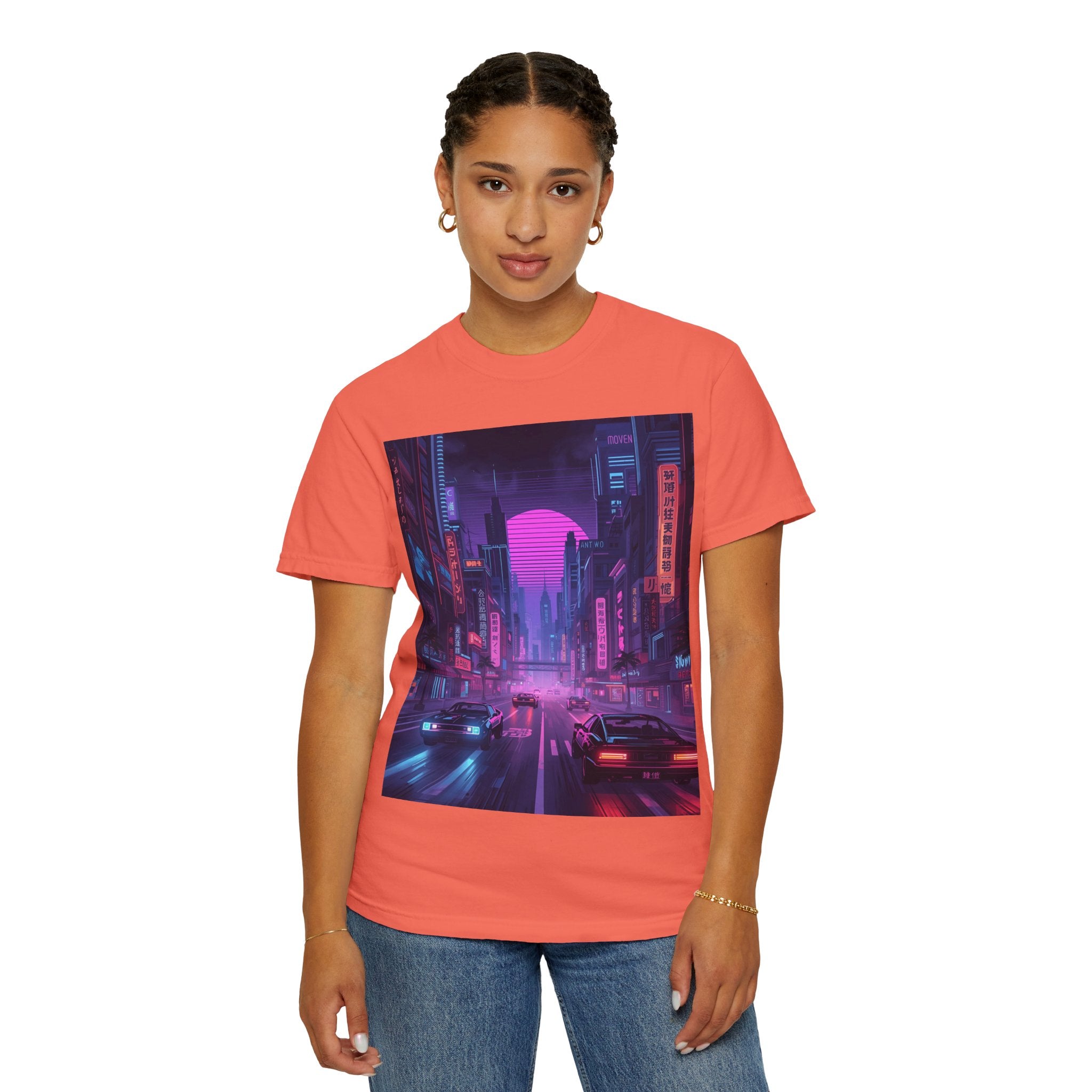 Futuristic Neon Cityscape T-Shirt, Retro Graphic Tee, Unisex Streetwear, Urban Vibe Shirt, Gift for Gamers, Summer Outfit
