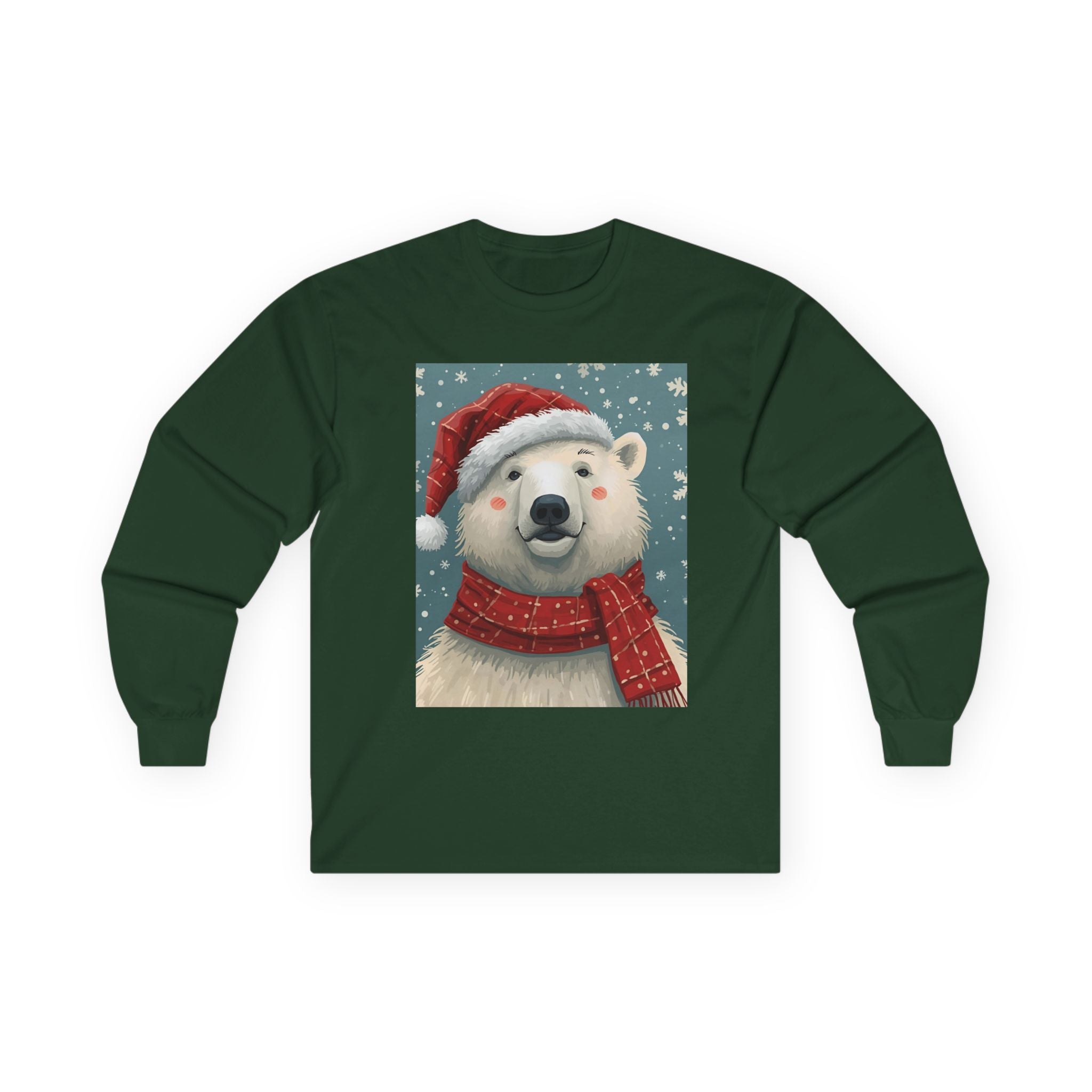 Christmas Polar Bear Long Sleeve Tee, Unisex Long Sleeve Shirt, Holiday Attire, Winter Wear, Cute Animal Apparel, Gift for Him and Her