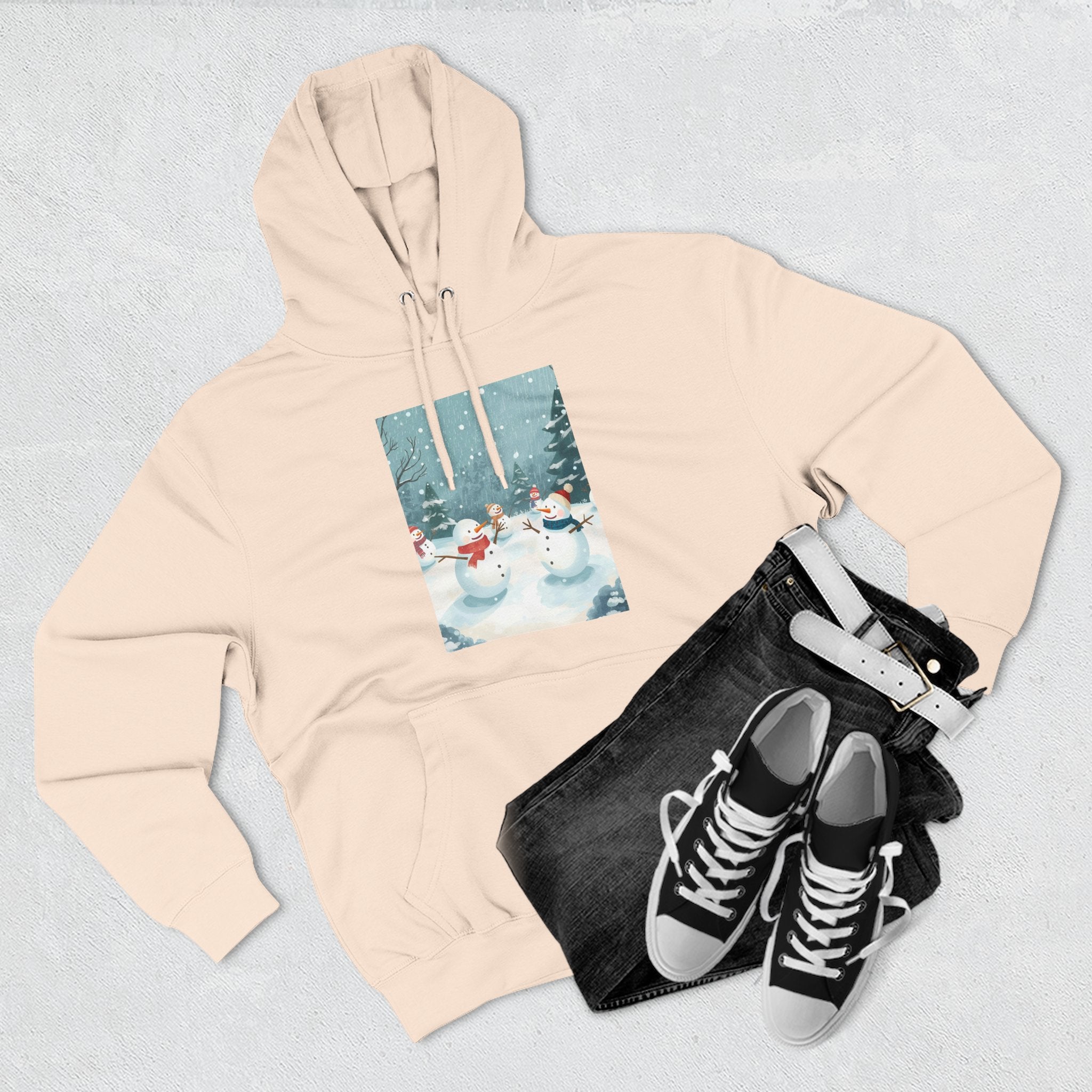Cozy Snowman Hoodie, Winter Apparel, Holiday Gift, Christmas, Fleece Hoodie, Seasonal Style, Cold Weather Wear