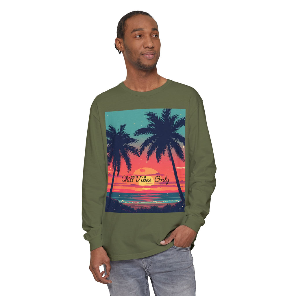 Tropical Sunset Unisex Garment-dyed Long Sleeve T-Shirt