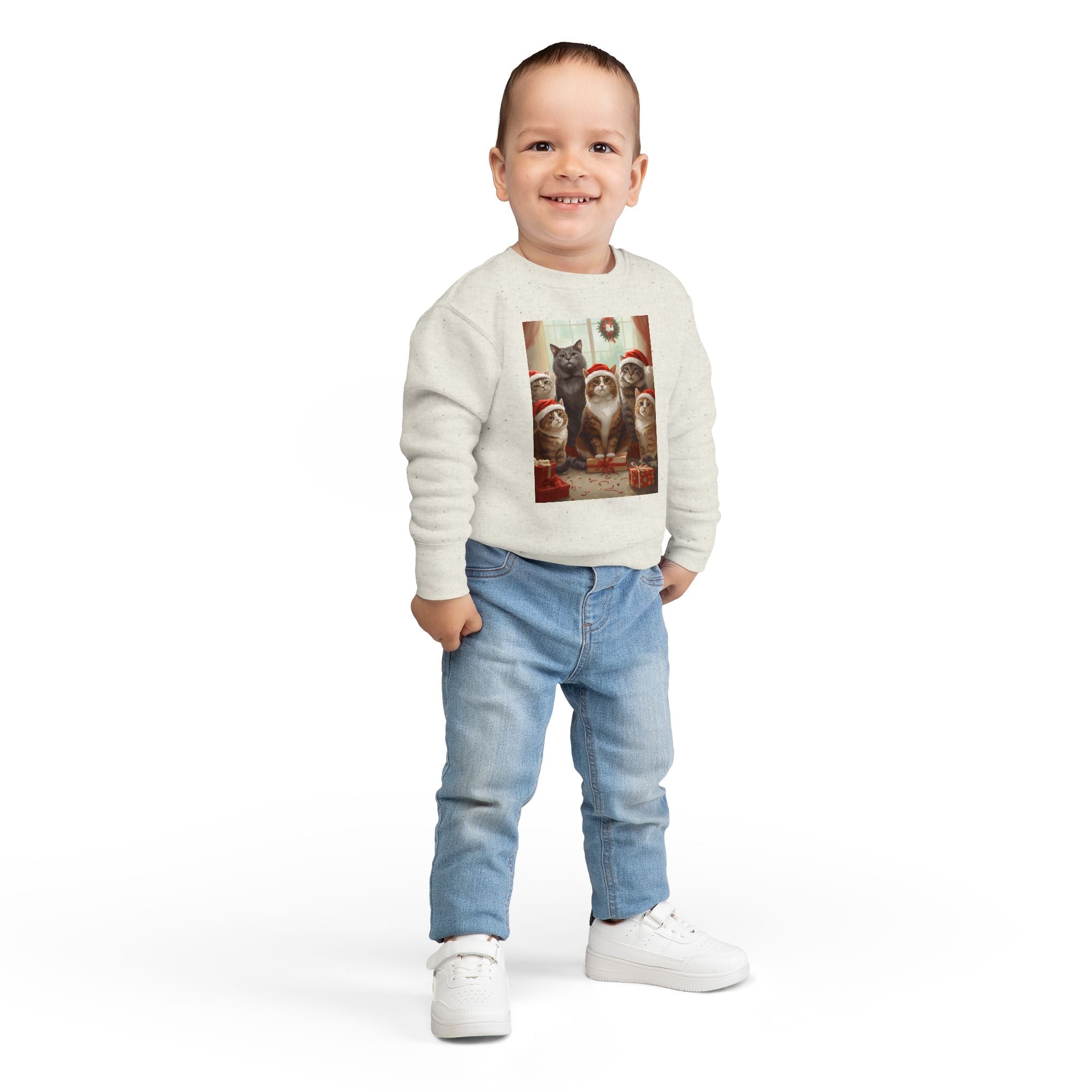 Cute Festive Christmas Cat Toddler Sweatshirt