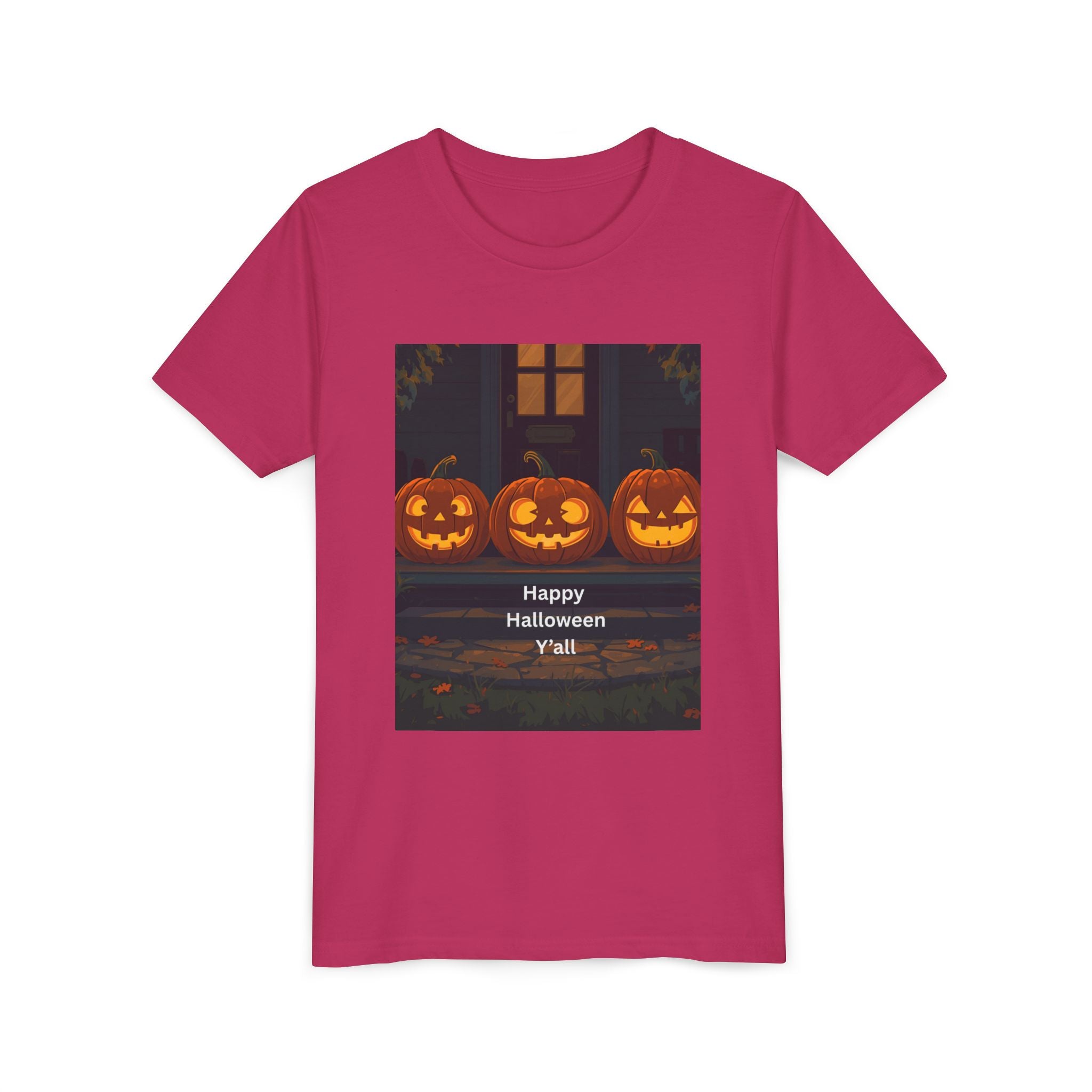 Halloween Pumpkin Youth Tee, Jack-o'-lantern Shirt, Trick or Treat Apparel, Spooky Kids T-Shirt, Halloween Costume Top