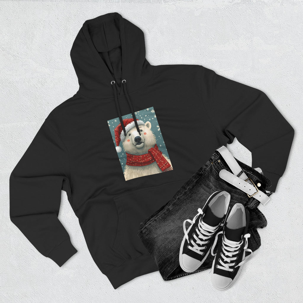 Cozy Polar Bear Holiday Hoodie, Winter Fleece Sweatshirt, Christmas Gift, Cute Animal Hoodie, Festive Apparel, Seasonal Wear