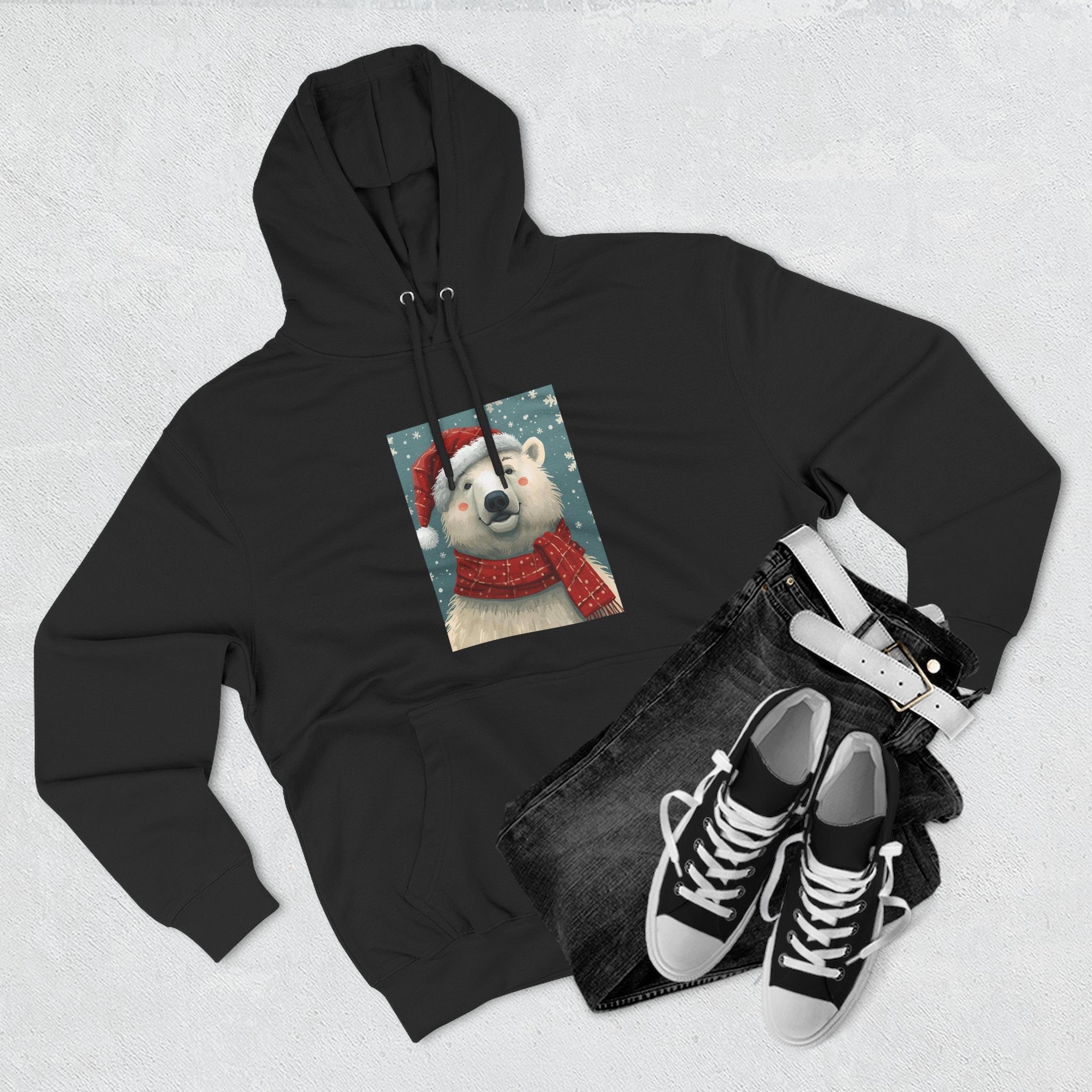 Cozy Polar Bear Holiday Hoodie, Winter Fleece Sweatshirt, Christmas Gift, Cute Animal Hoodie, Festive Apparel, Seasonal Wear