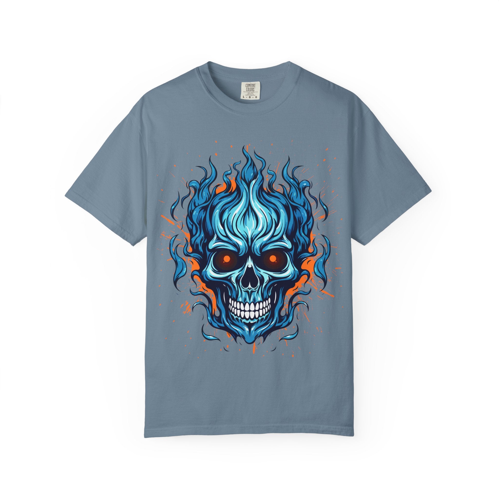 Flame Skull Graphic T-Shirt | Unisex Apparel for Rock Lovers, Halloween Costume, Edgy Style, Concert Fashion, Gift for Him/Her
