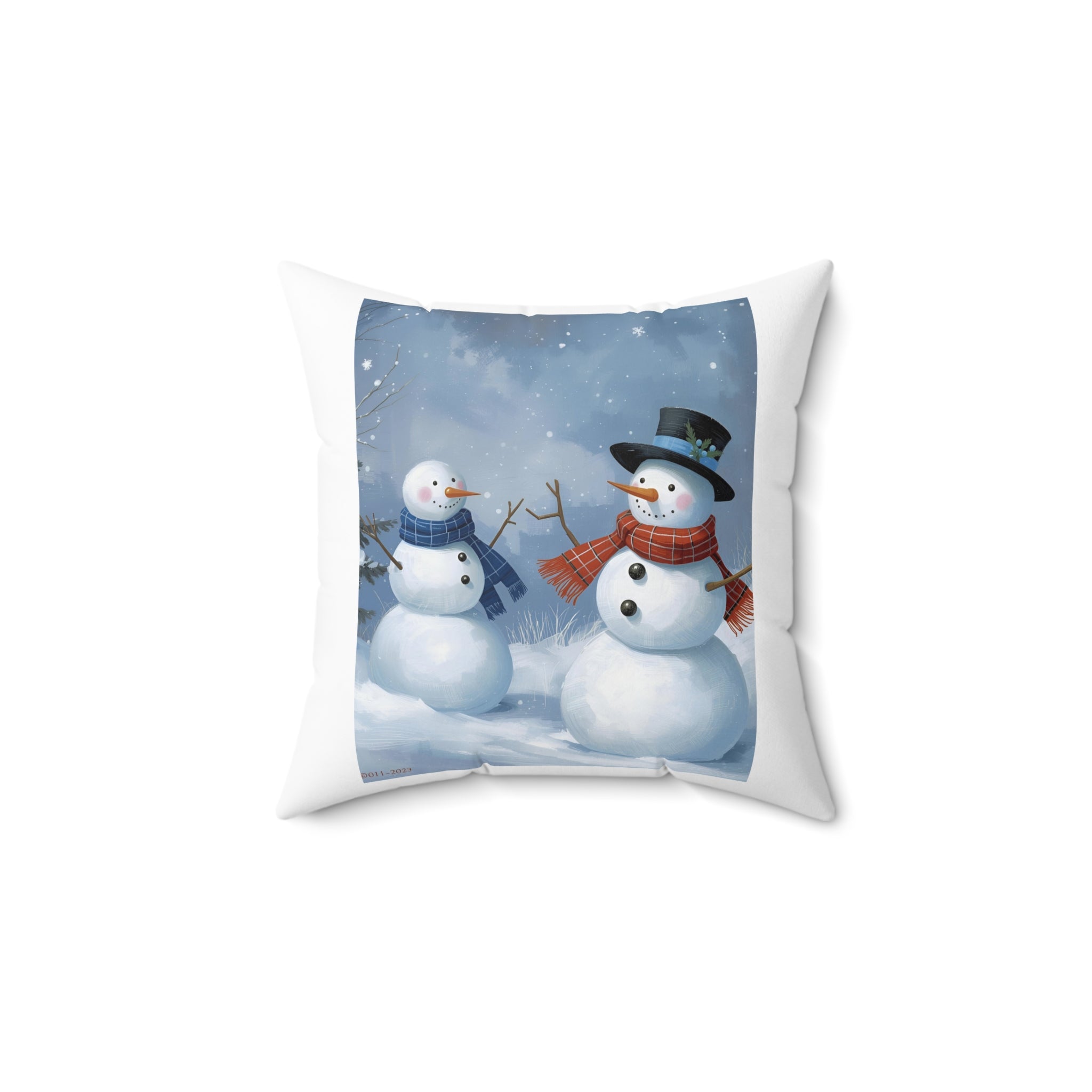 Christmas Snowman Family Spun Polyester Square Pillow
