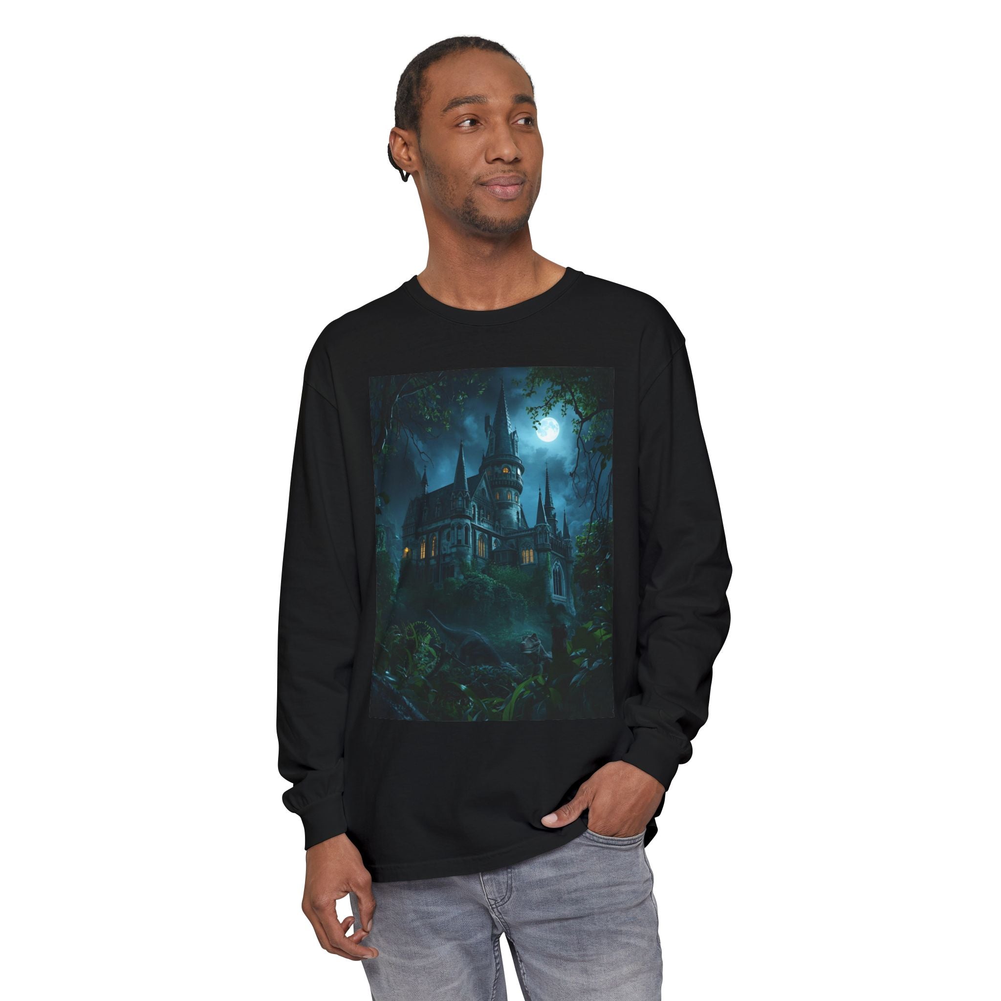 Mystical Night Scene Unisex Garment-dyed Long Sleeve T-Shirt
