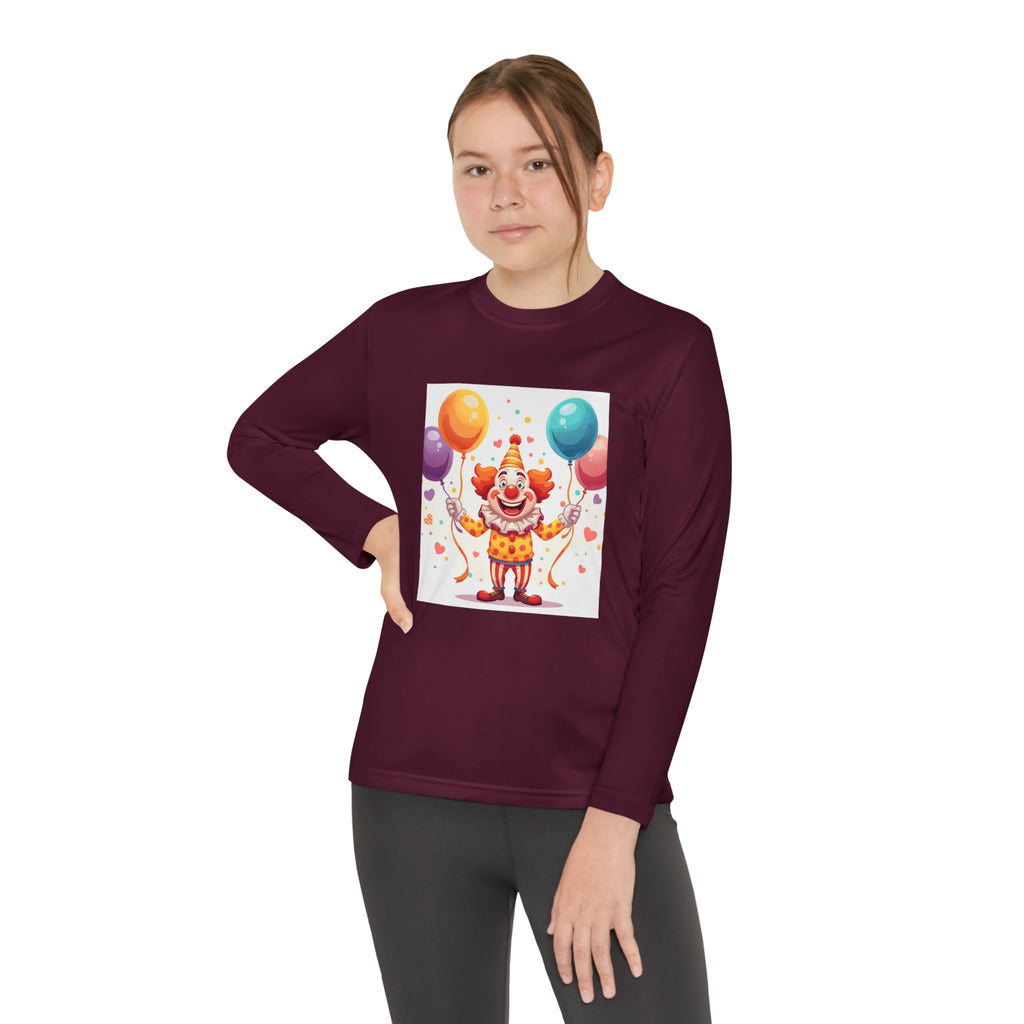 Birthday Clown With Balloons Youth Long Sleeve Competitor Tee