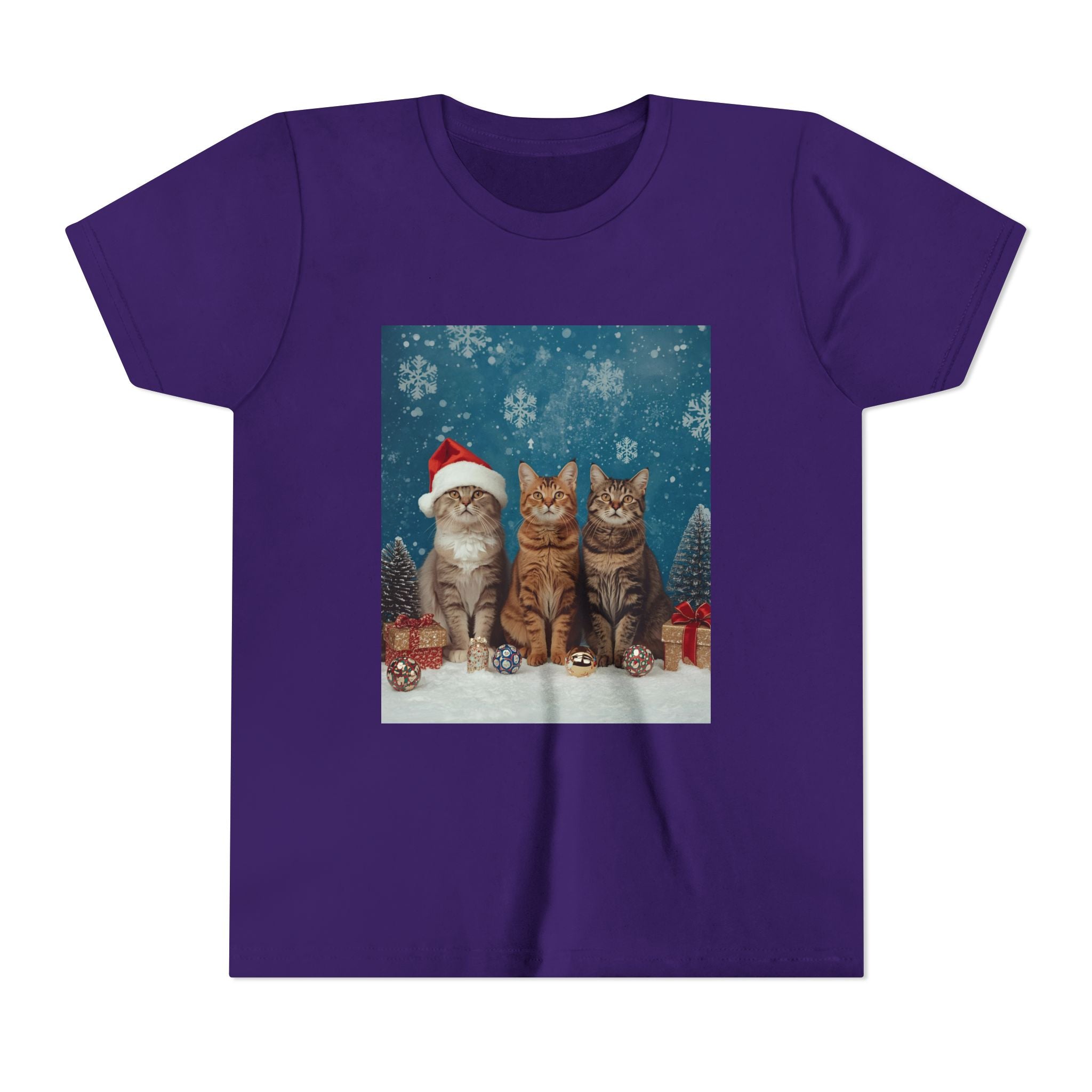 Cute Cat Festive Christmas Youth Short Sleeve Tee