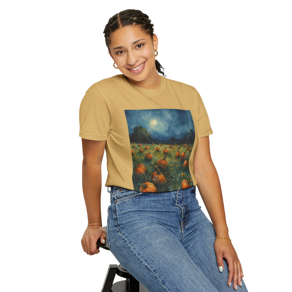 Autumn Pumpkin Field T-shirt | Unisex Fall Tee, Cozy Graphic Shirt, Halloween Gift, Harvest Fashion, Seasonal Wear, Pumpkin Lovers