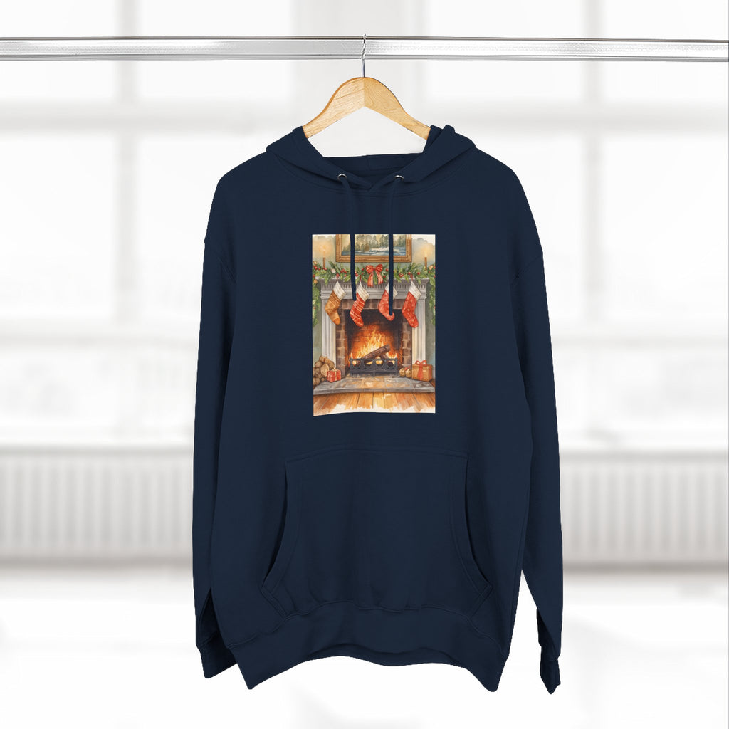 Christmas Stocking Fireplace Three-Panel Fleece Hoodie