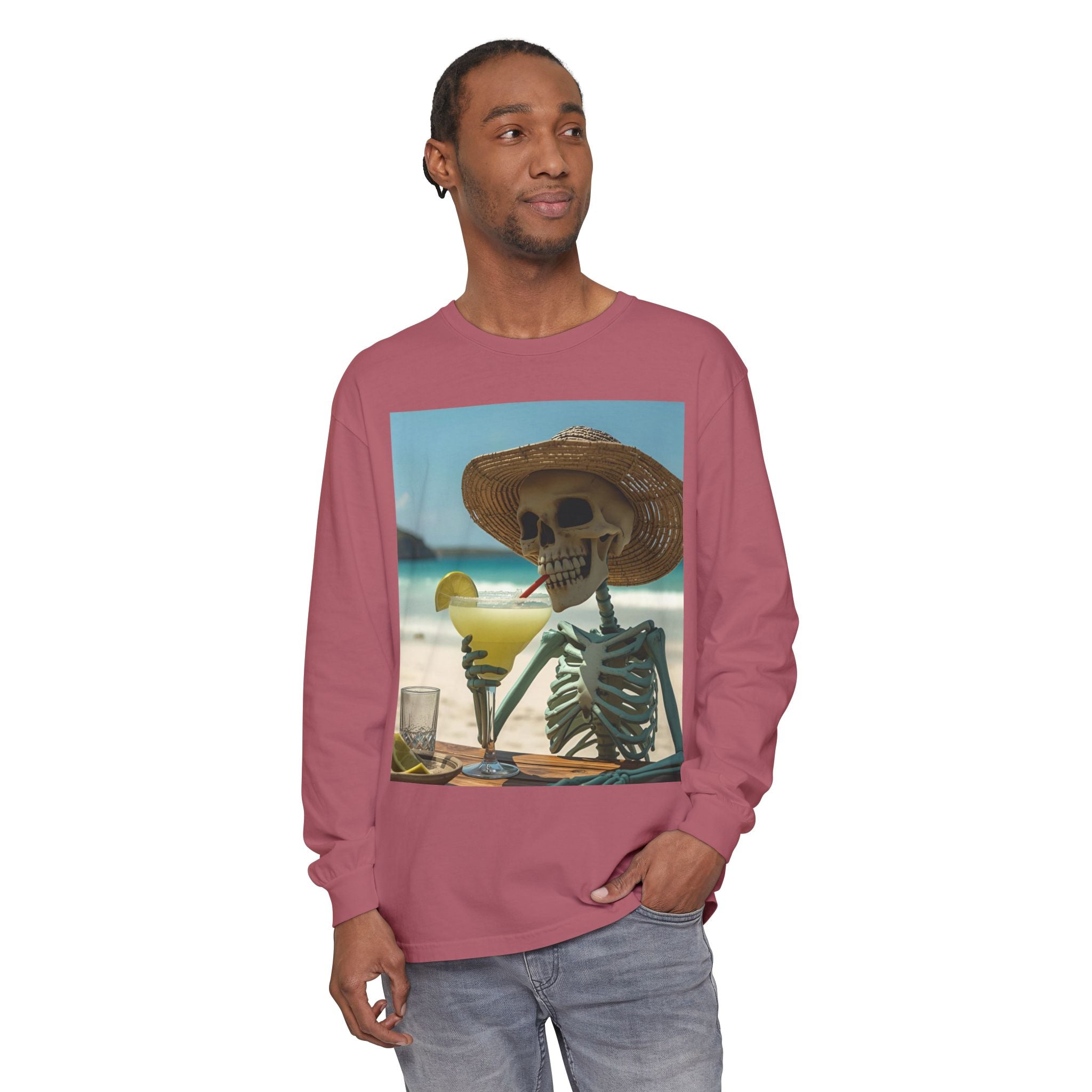 Chill Vibes Skeleton Unisex Garment-dyed Long Sleeve T-Shirt