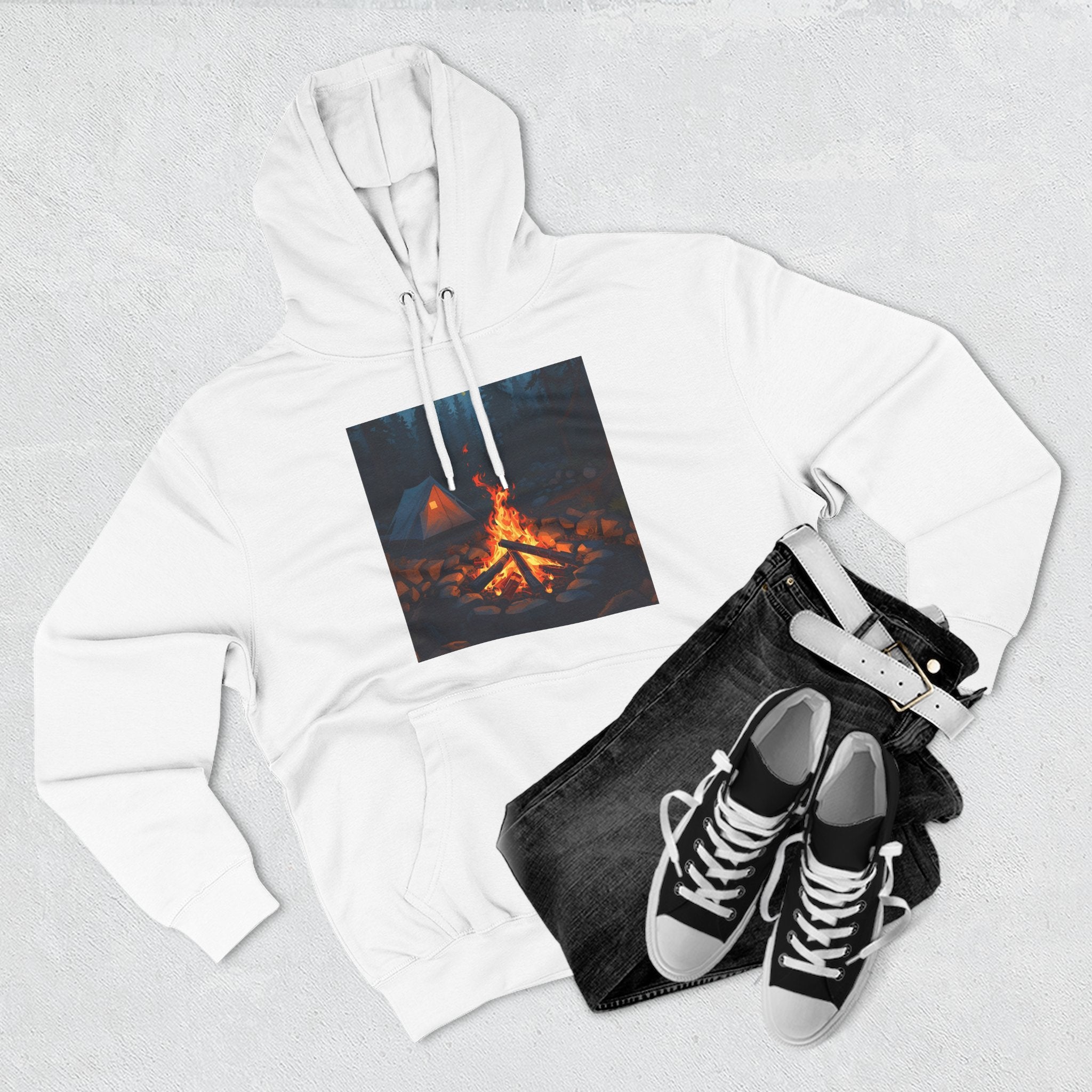 Cozy Campfire Fleece Hoodie, Outdoor Adventure Sweatshirt, Camping Gift, Warm Hoodie, Nature Lover Apparel