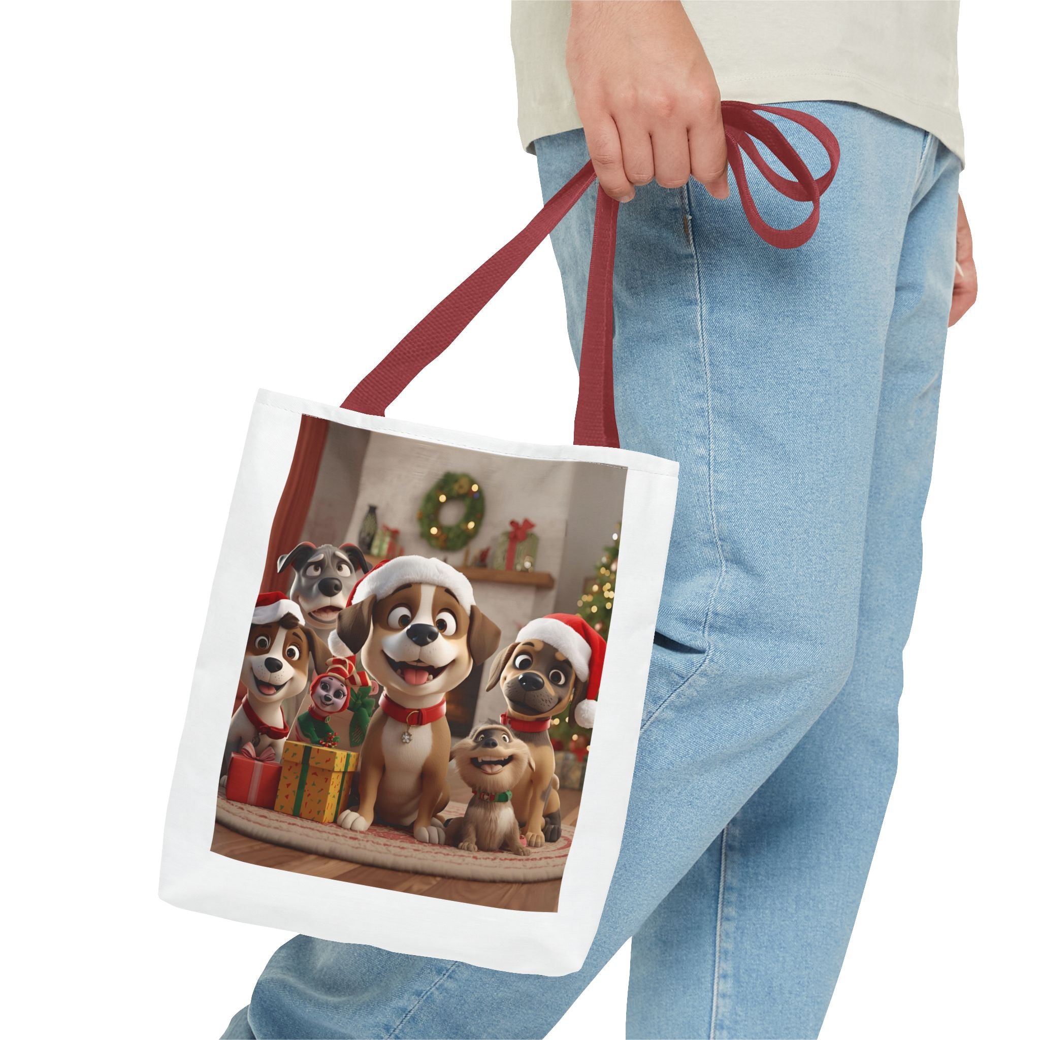 Cute Christmas Festive Dog Lovers Tote Bag, Cute Christmas Gift for Animal Lovers, Holiday Shopping, Pet Owner Accessory, Reusable Bag