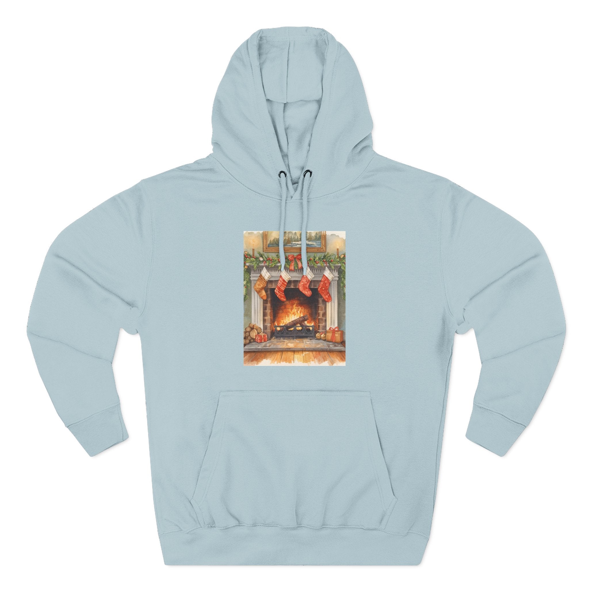 Christmas Stocking Fireplace Three-Panel Fleece Hoodie