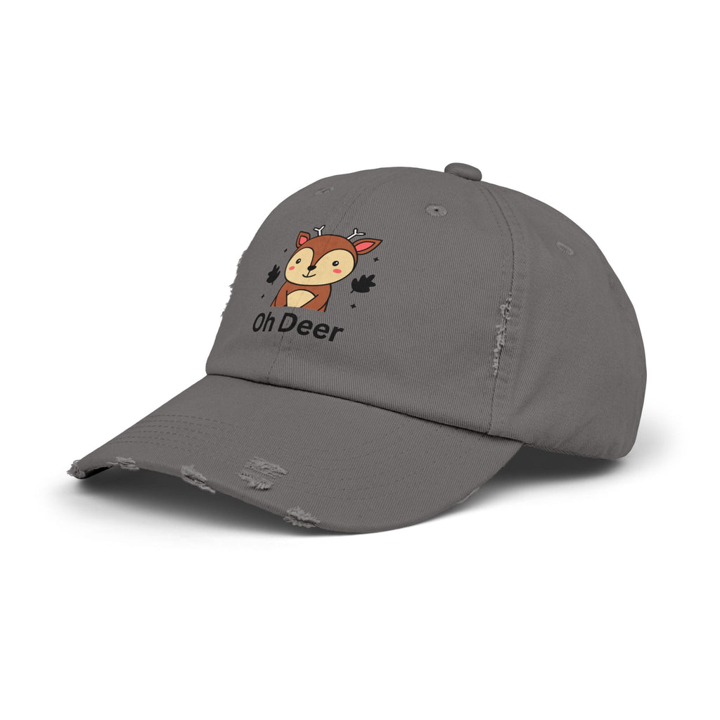 Cute Distressed Cap with 'Oh Deer' Design, Fun Gift for Nature Lovers, Unisex Outdoor Hat, Ideal for Birthdays, Holidays, Casual Wear