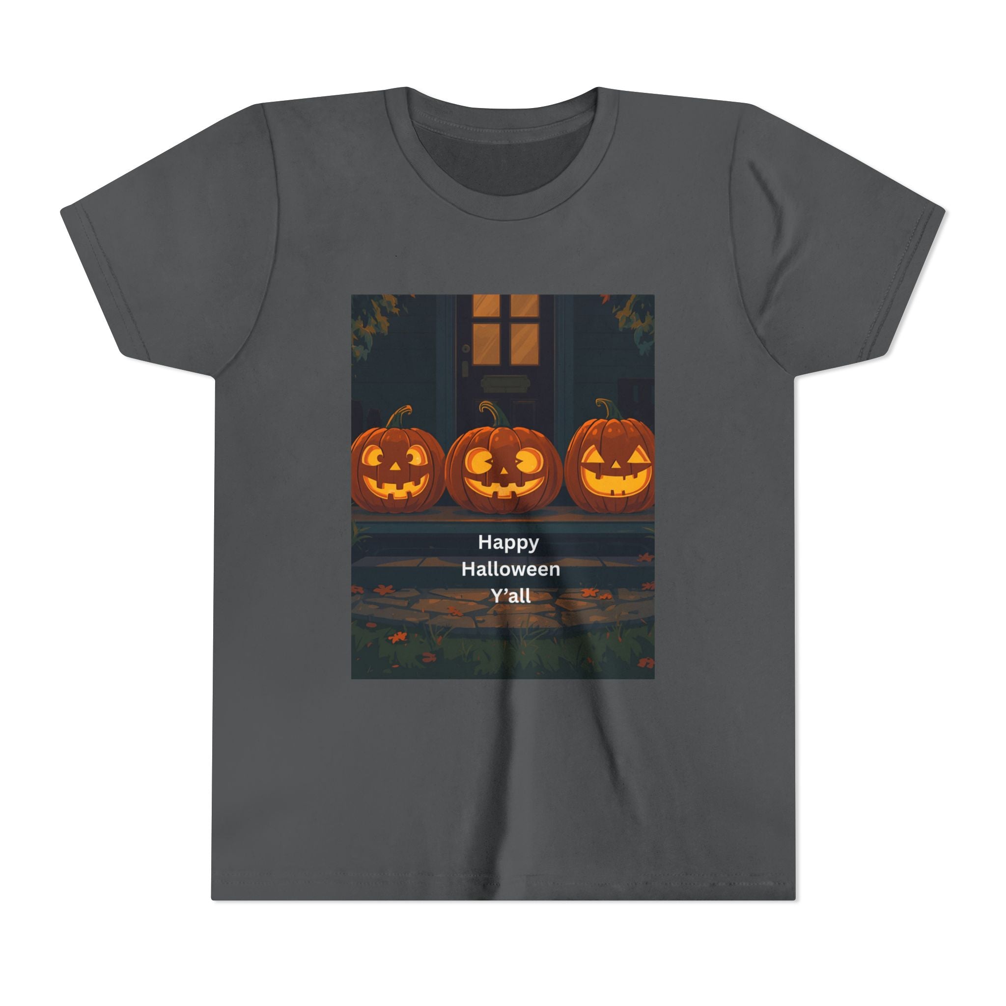 Halloween Pumpkin Youth Tee, Jack-o'-lantern Shirt, Trick or Treat Apparel, Spooky Kids T-Shirt, Halloween Costume Top