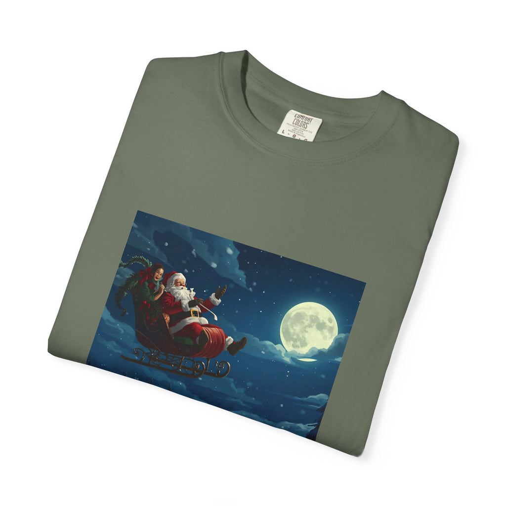 Christmas Santa Sleigh Unisex Garment-Dyed T-shirt