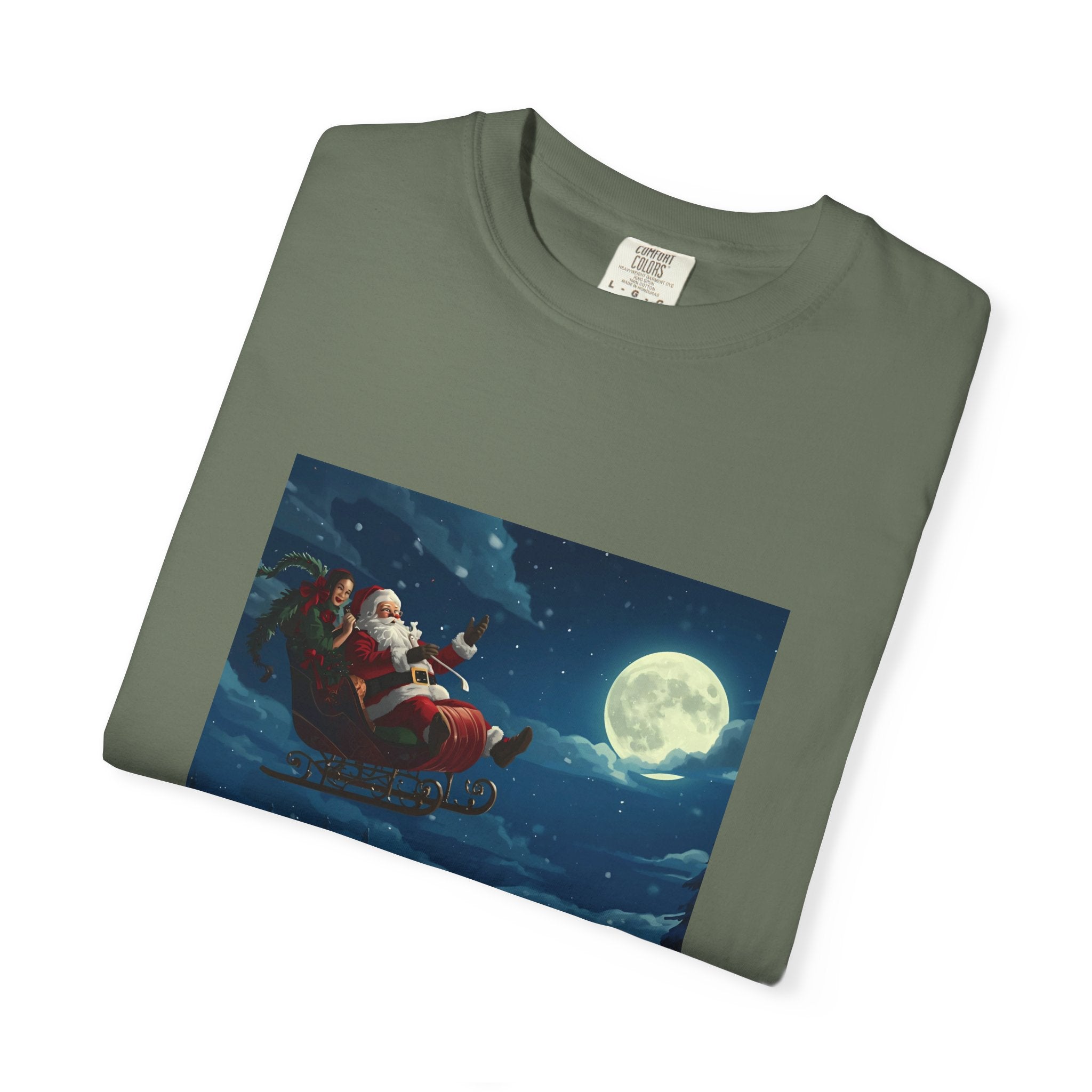 Christmas Santa Sleigh Unisex Garment-Dyed T-shirt