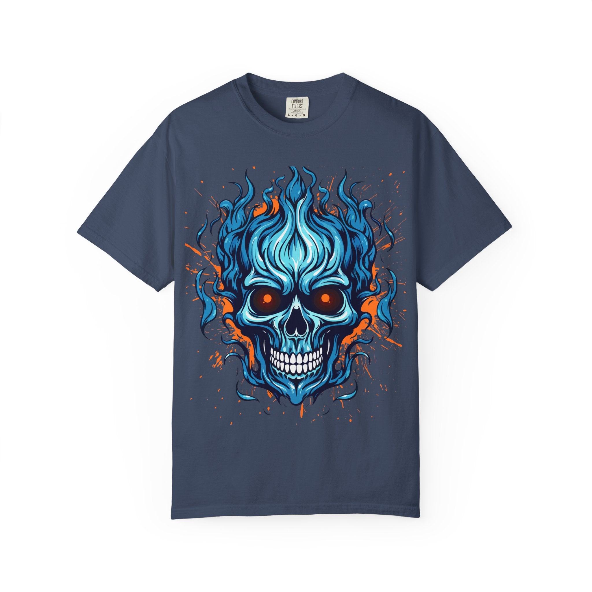 Flaming Skull T-Shirt, Unisex Graphic Tee, Edgy Casual Wear, Halloween Apparel, Gift for Rock Music Fans