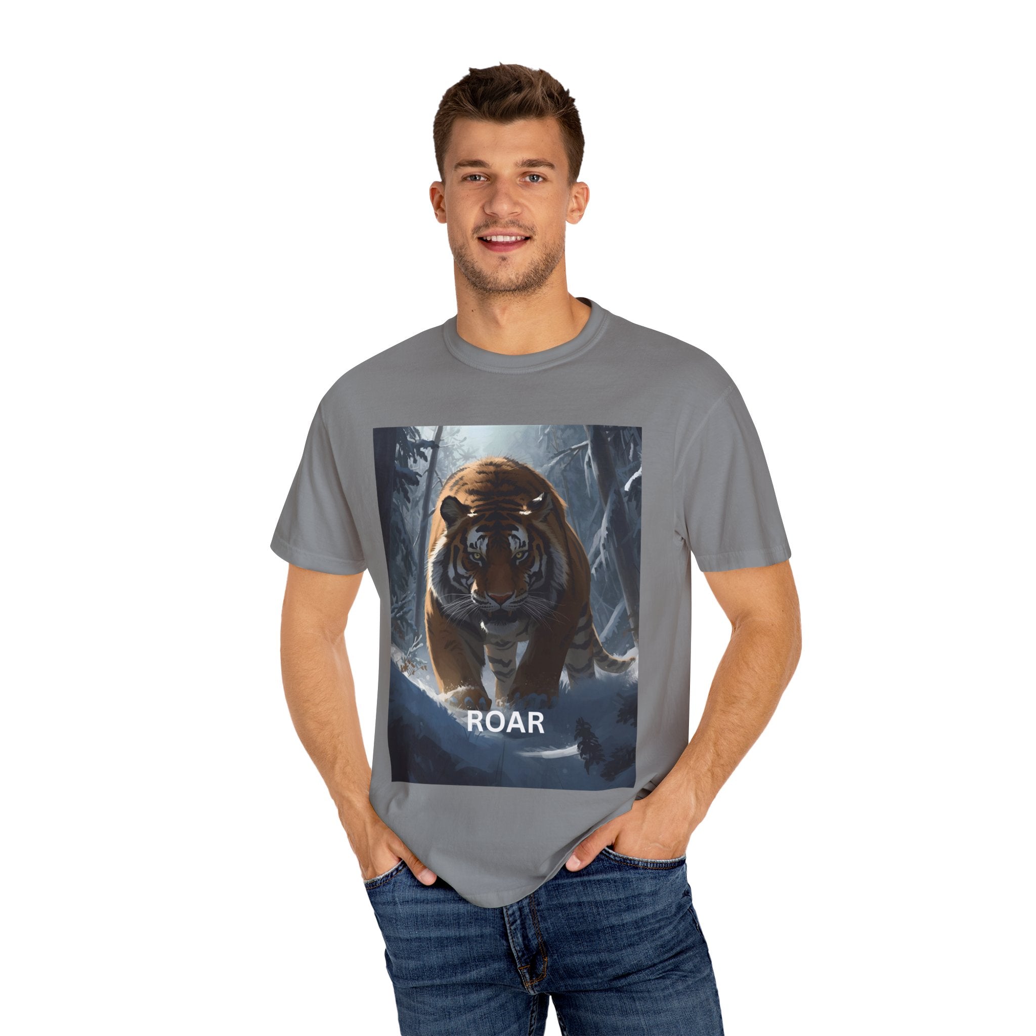 Tiger Roar Snow Unisex T-Shirt, Animal Lover Gift, Wildlife Tee, Casual Wear, Adventure Shirt, Nature Inspired Apparel