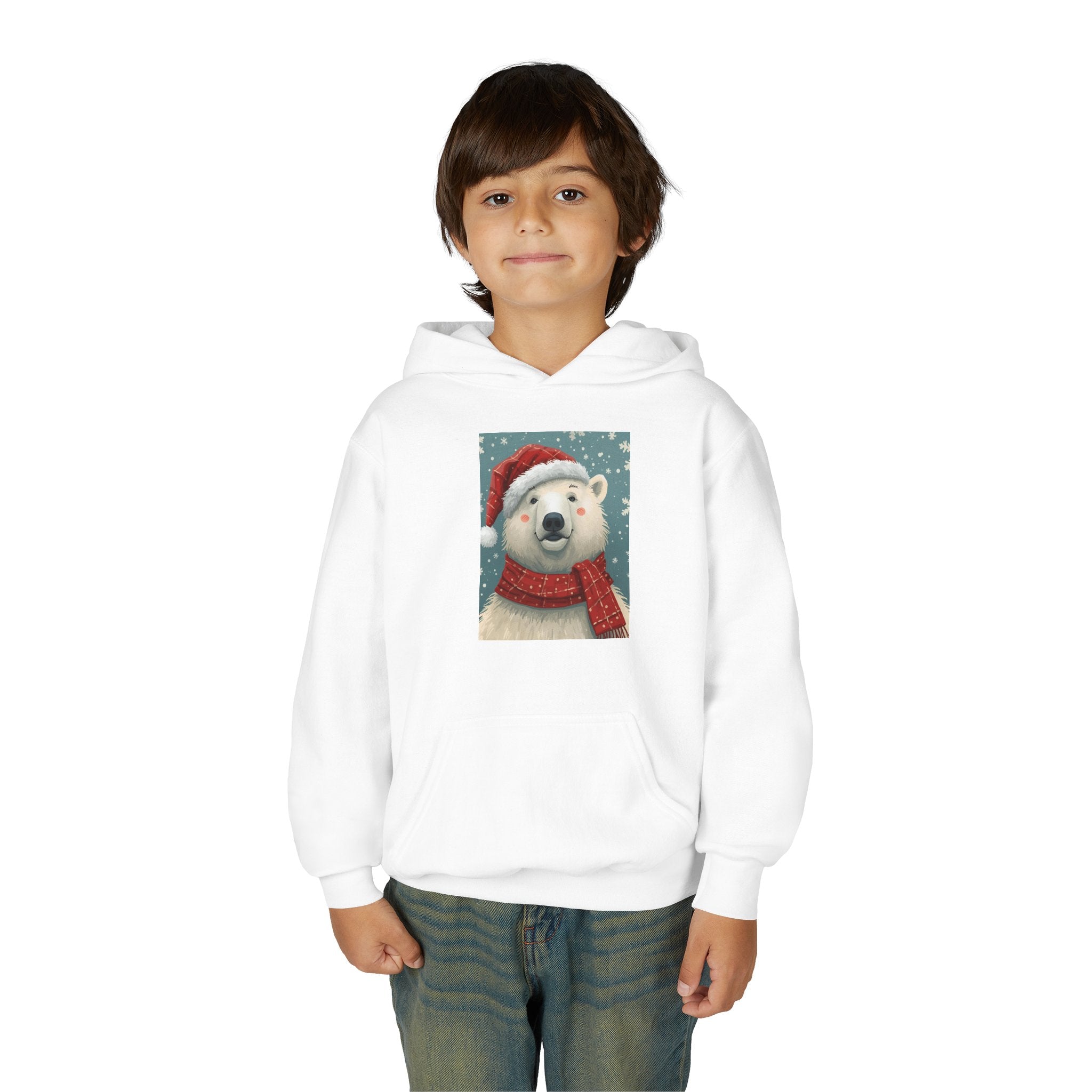 Cozy Polar Bear Christmas Hoodie, Holiday Sweatshirt for Kids, Winter Wear, Gift Idea, Cute Kids Hooded Sweatshirt