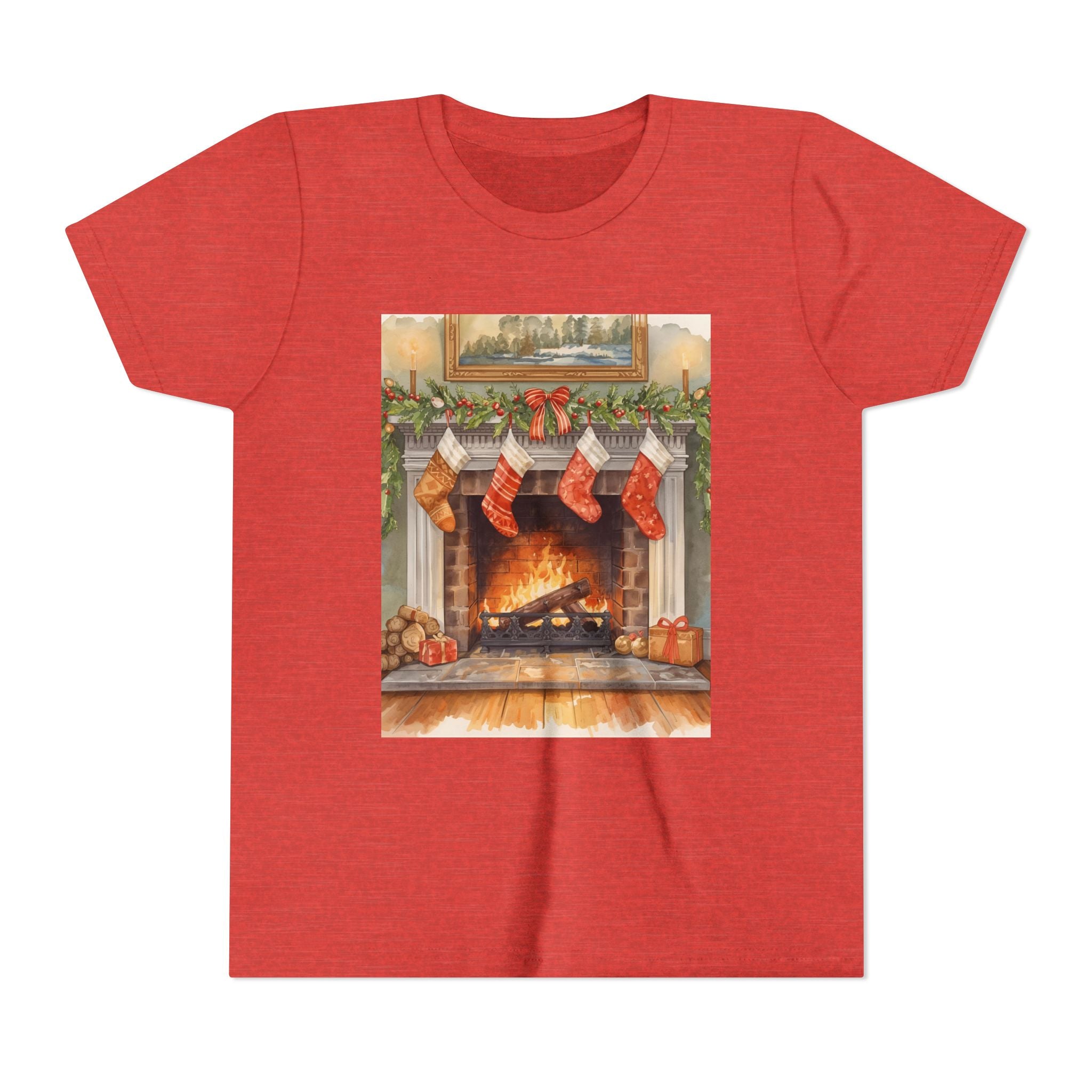 Christmas Stocking Fireplace Youth Short Sleeve Tee