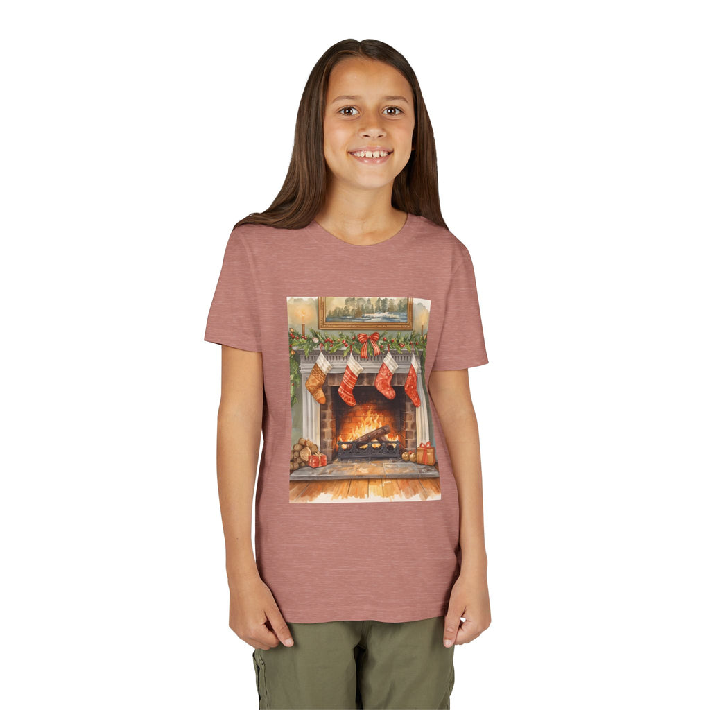 Christmas Stocking Fireplace Youth Short Sleeve Tee