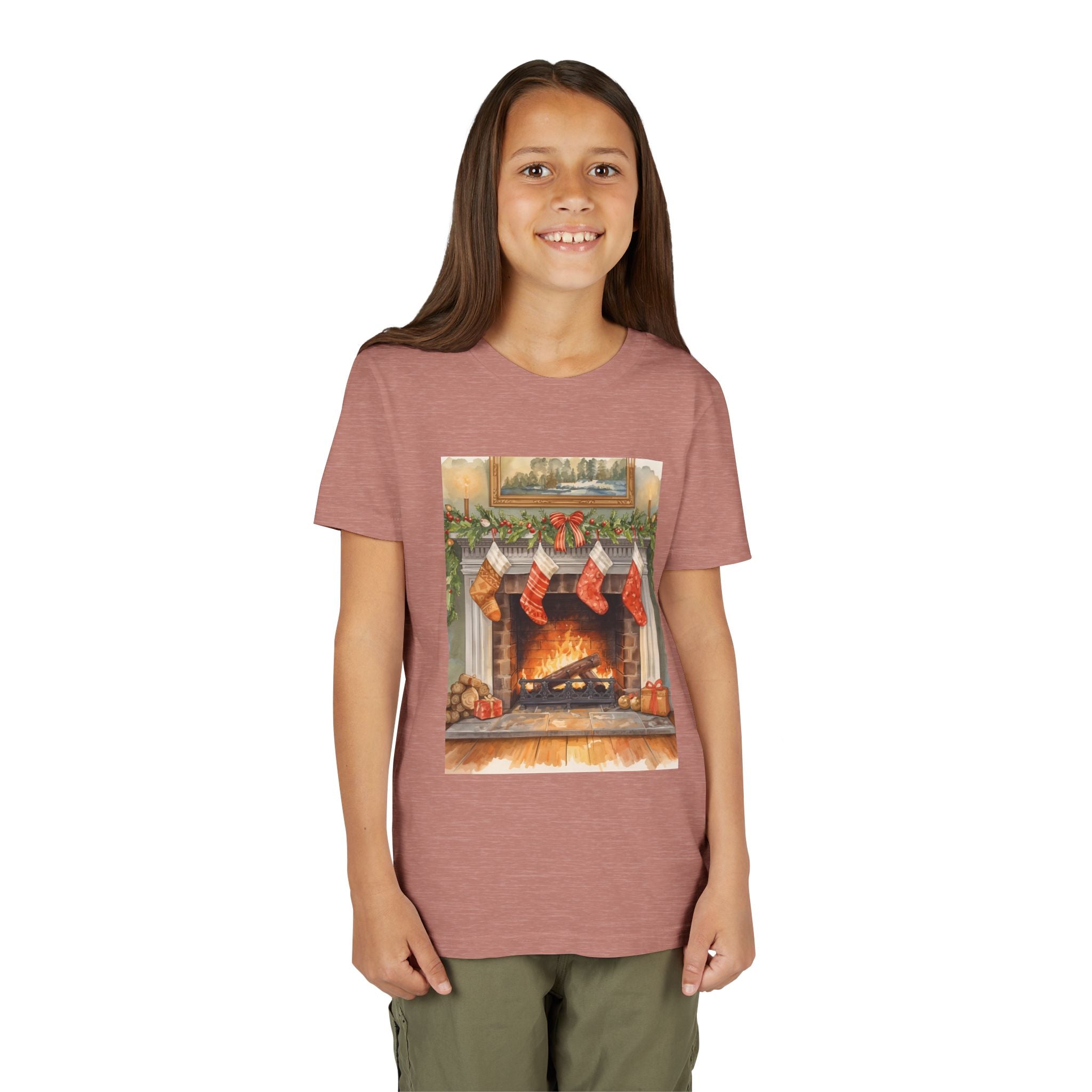 Christmas Stocking Fireplace Youth Short Sleeve Tee